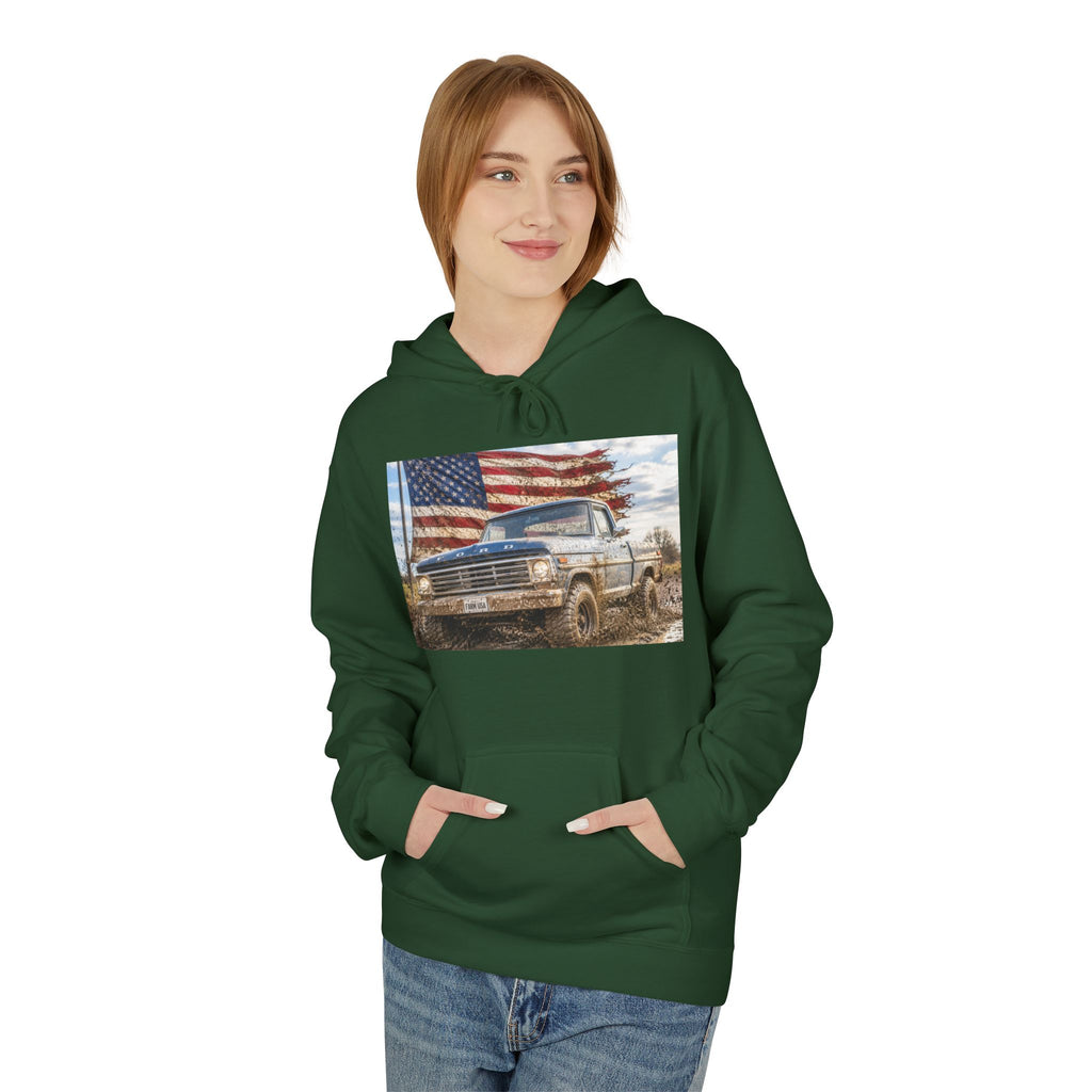 American Flag Vintage Truck Hoodie — Patriotic USA Pickup Sweatshirt