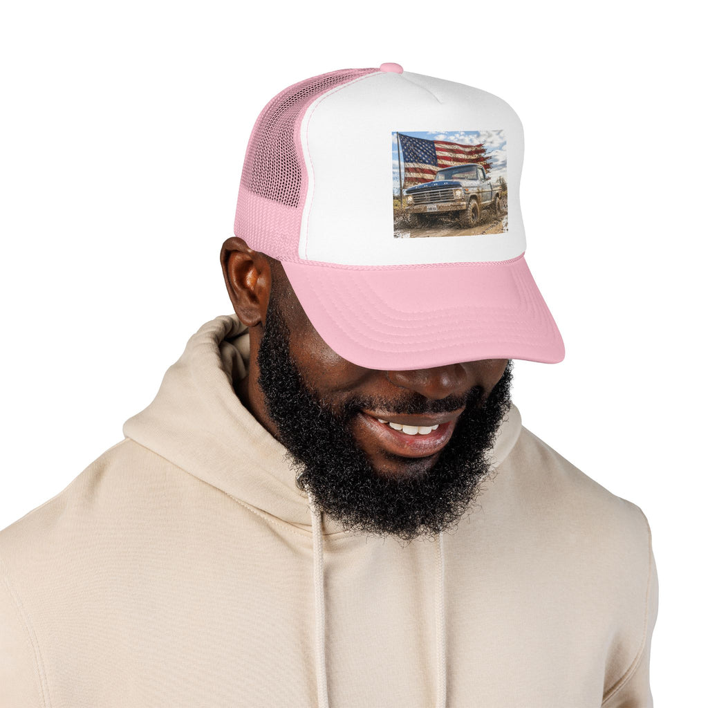 Patriotic Mud Truck Trucker Hat — American Flag Off-Road Foam Cap