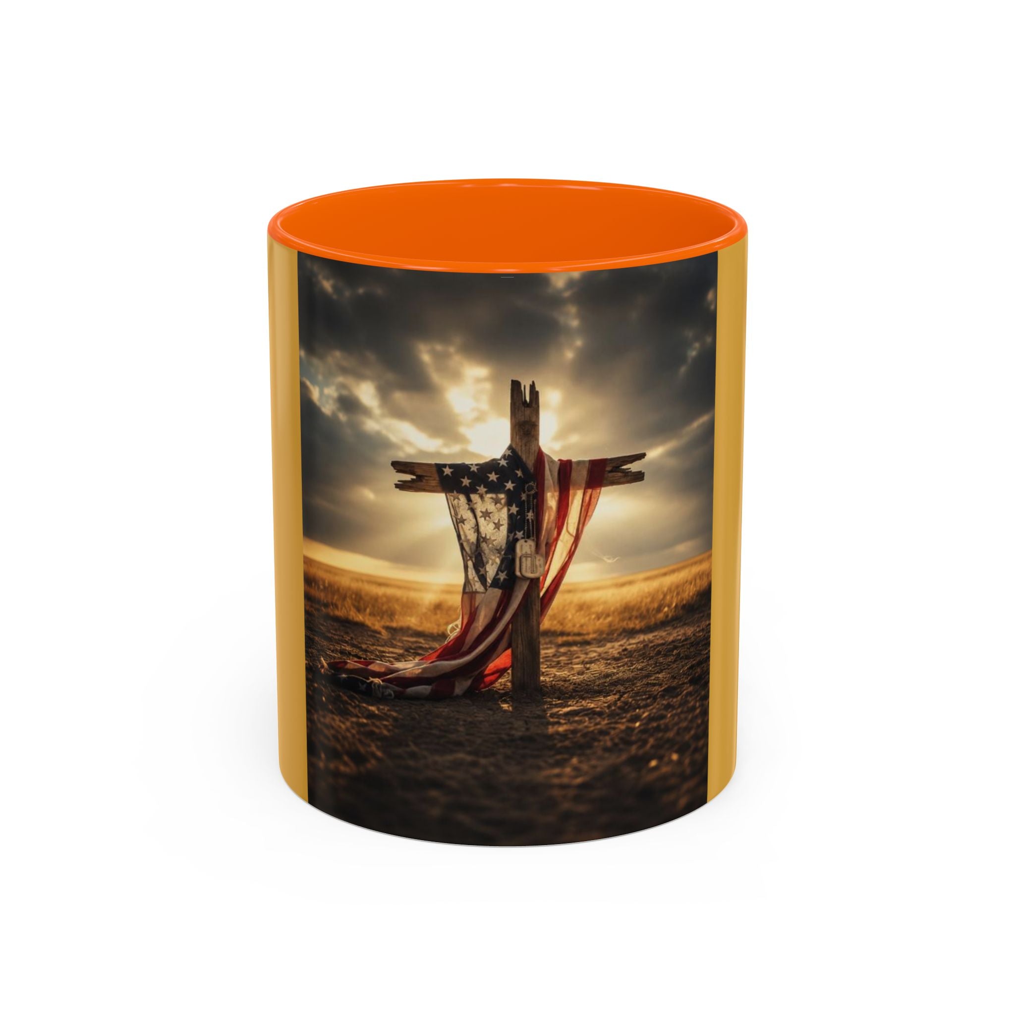 Patriotic Cross Coffee Mug — American Flag Sunrise Accent Mug (11/15oz)