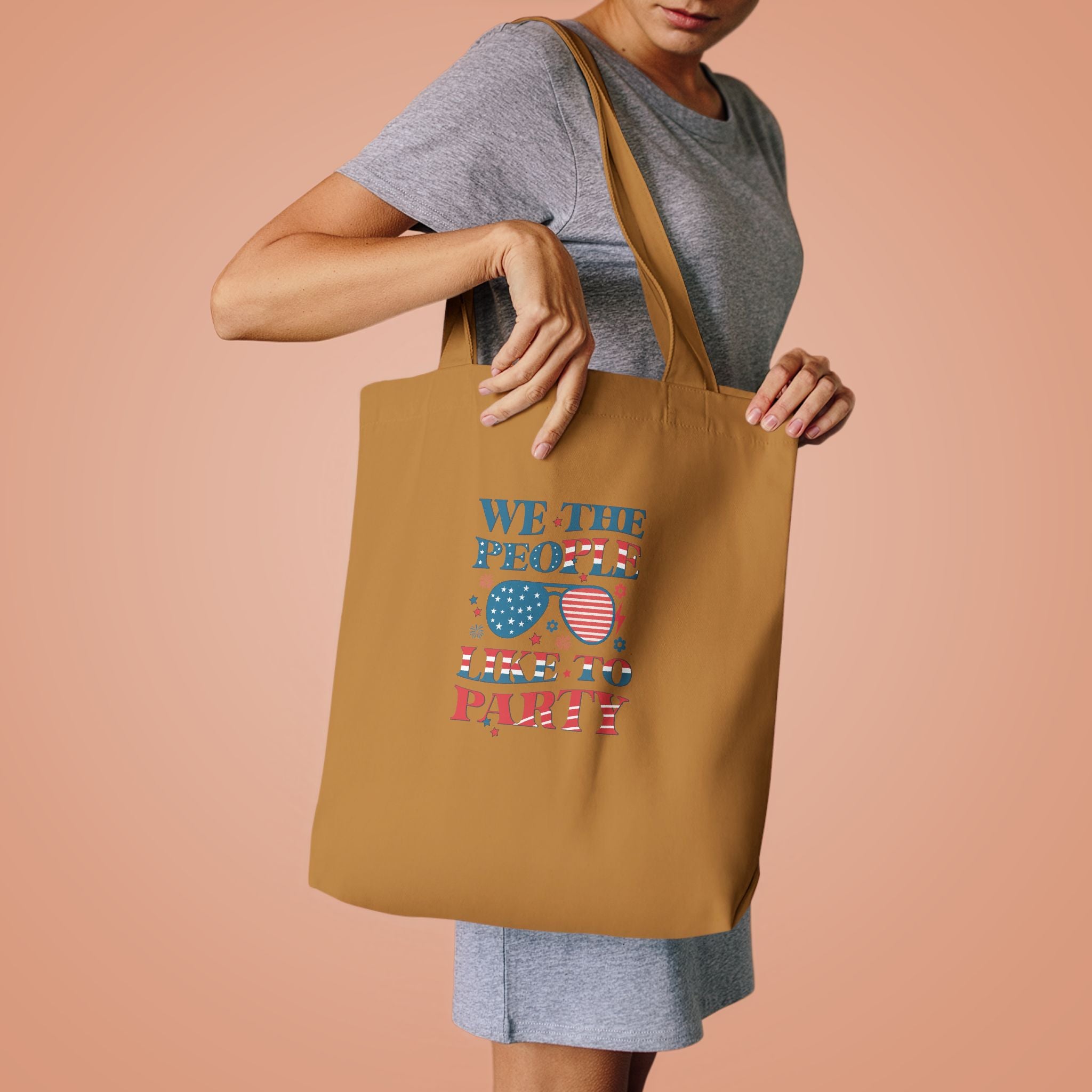 Patriotic "We The People" Cotton Tote Bag – Fourth of July USA Flag Market Bag