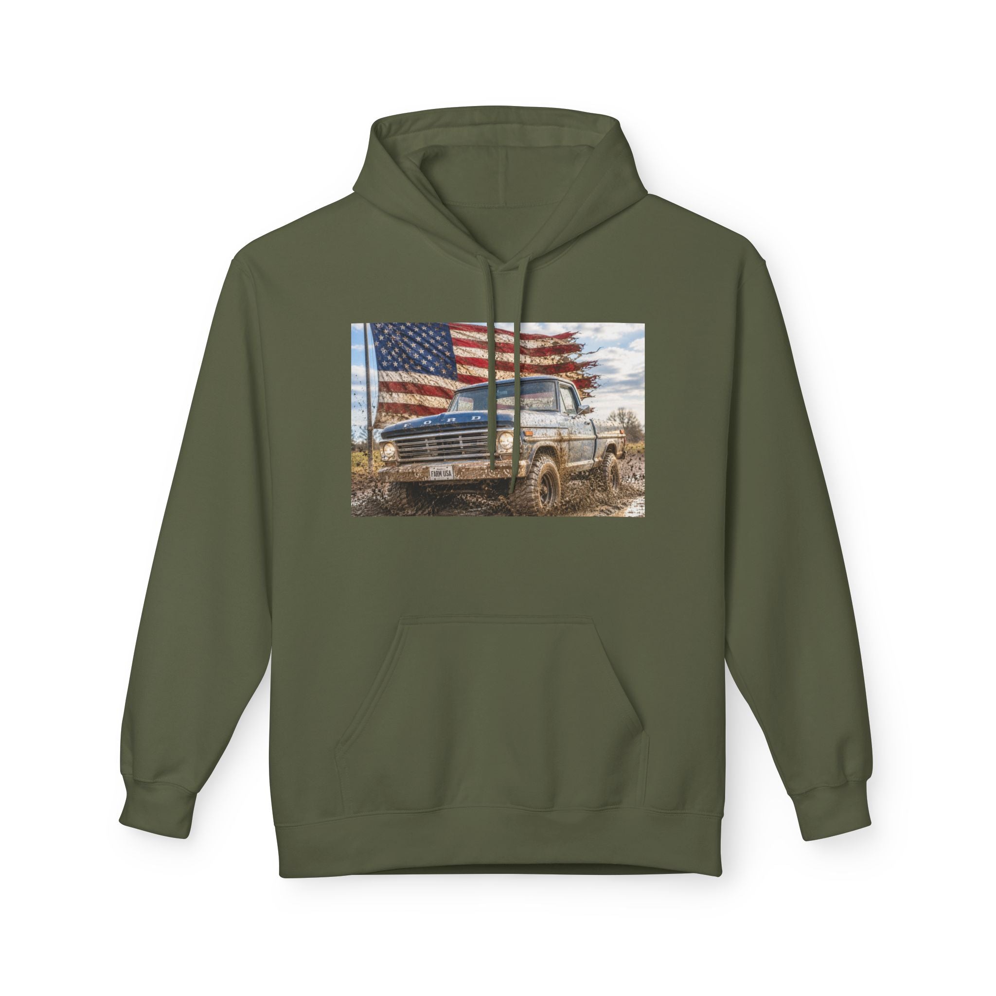 American Flag Vintage Truck Hoodie — Patriotic USA Pickup Sweatshirt