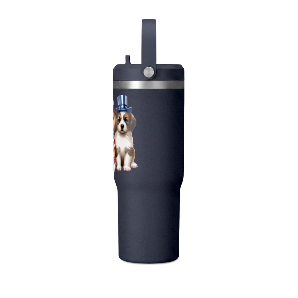 32oz Tumbler - Patriotic Puppies American Flag Travel Cup