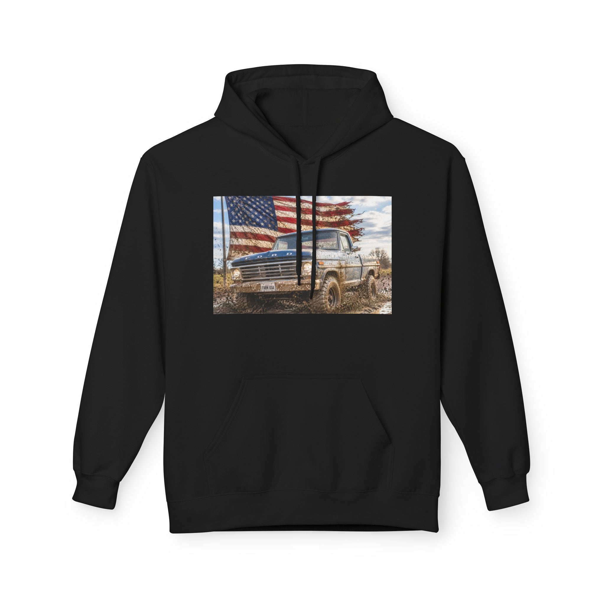 American Flag Vintage Truck Hoodie — Patriotic USA Pickup Sweatshirt