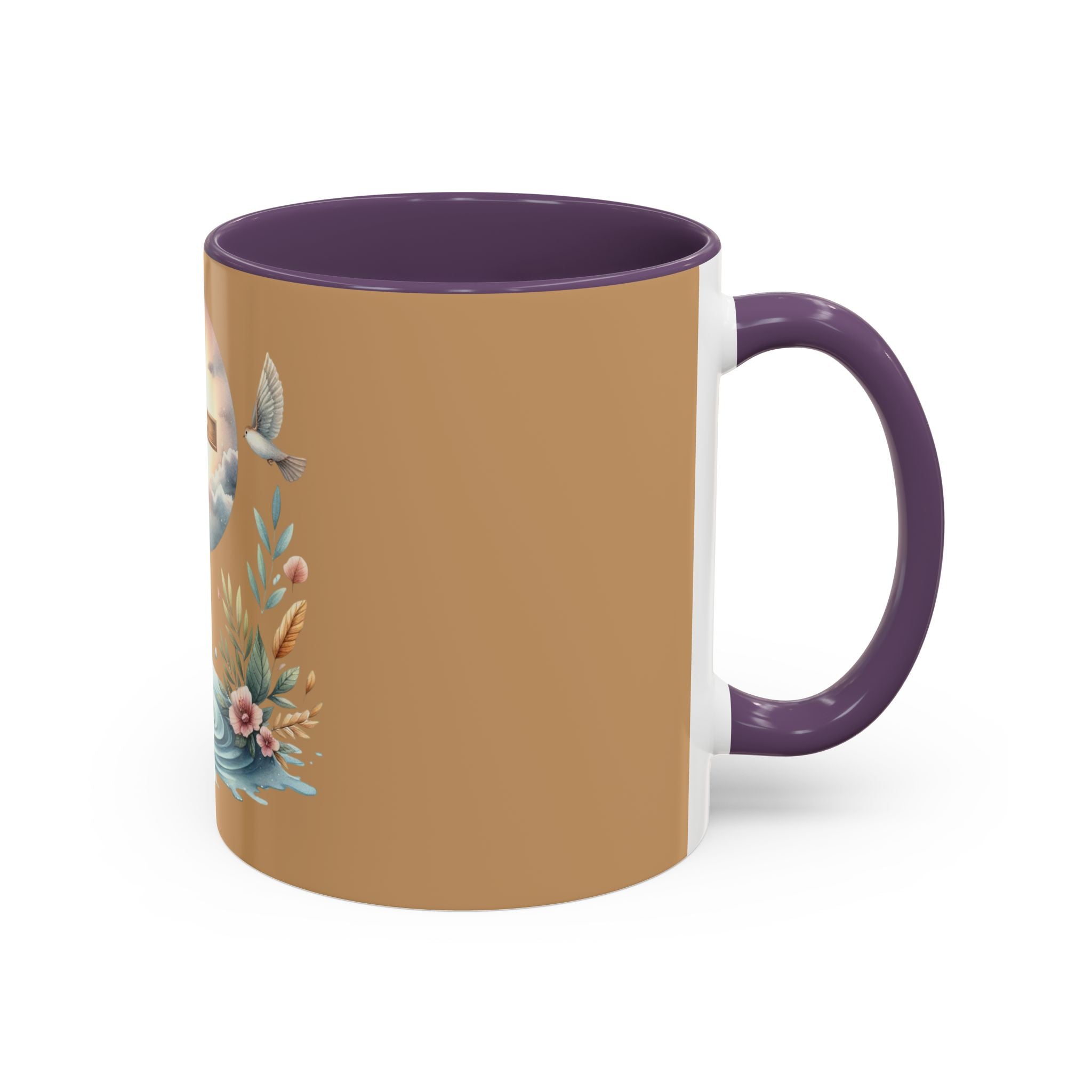 Christian Cross Accent Coffee Mug — Faith, Doves & Floral Baptism Gift (11/15oz)