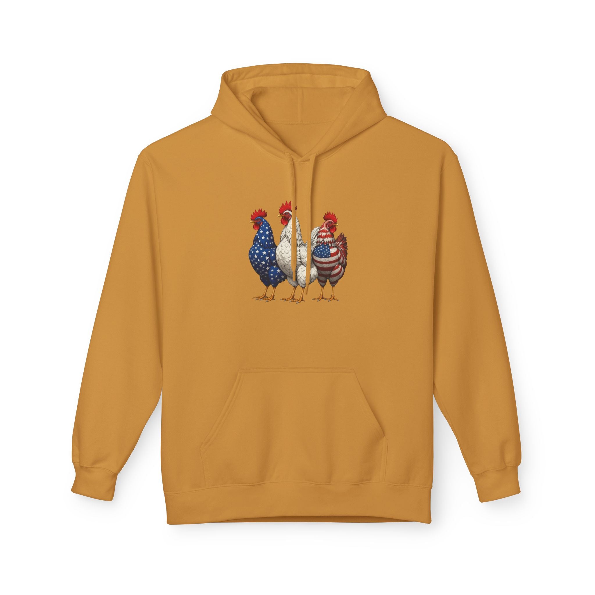 Patriotic Rooster Hoodie — Americana Farmhouse Chickens Pullover