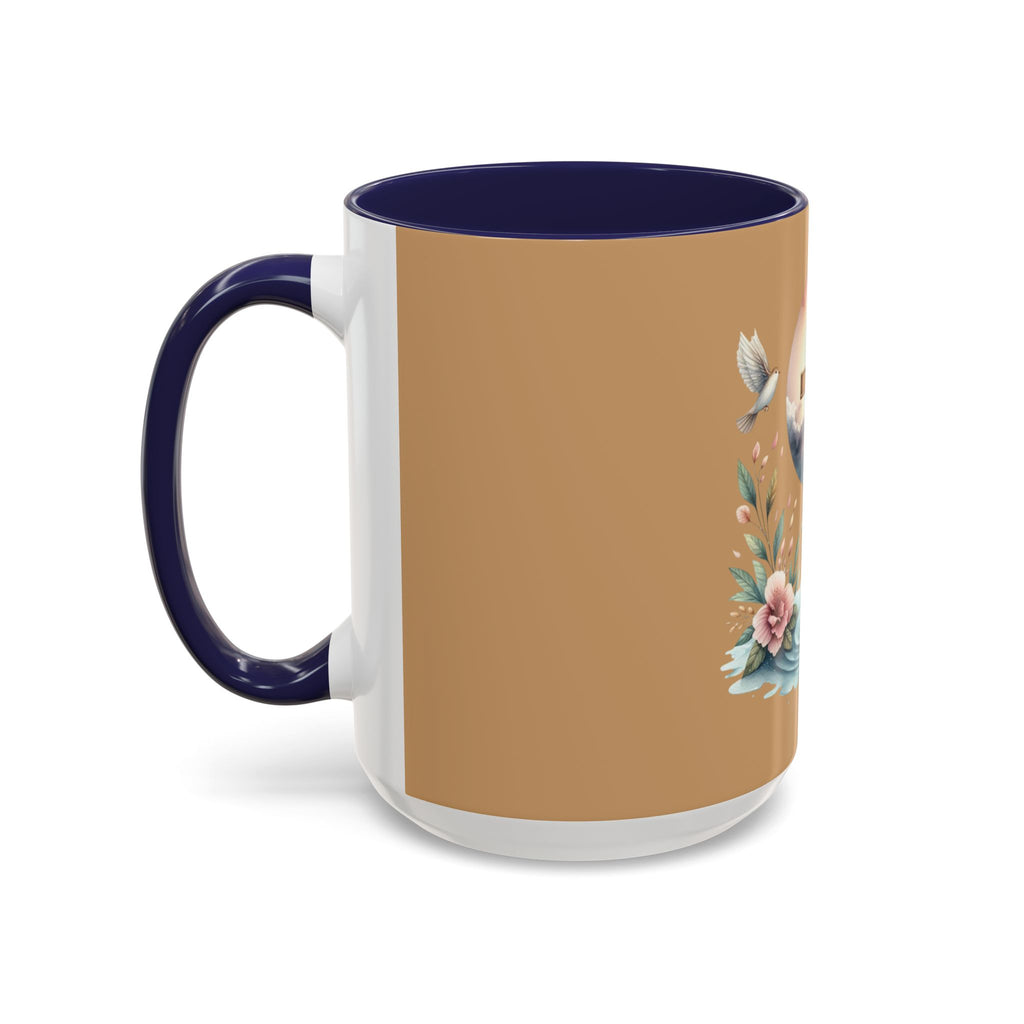 Christian Cross Accent Coffee Mug — Faith, Doves & Floral Baptism Gift (11/15oz)