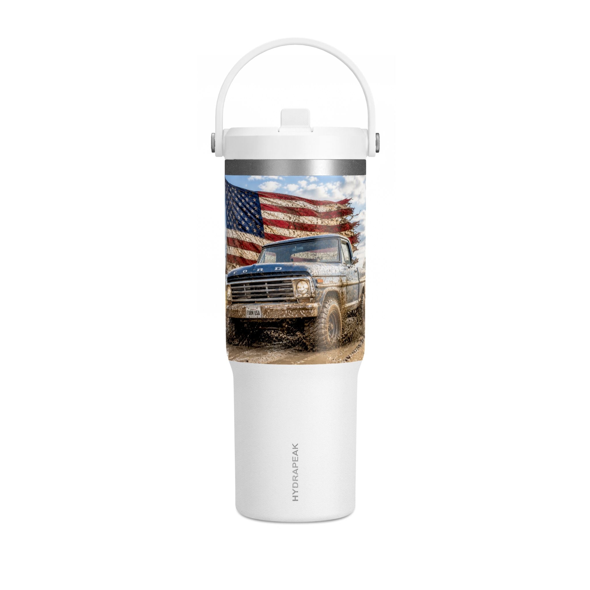 32oz Tumbler – Vintage Truck with American Flag Travel Mug
