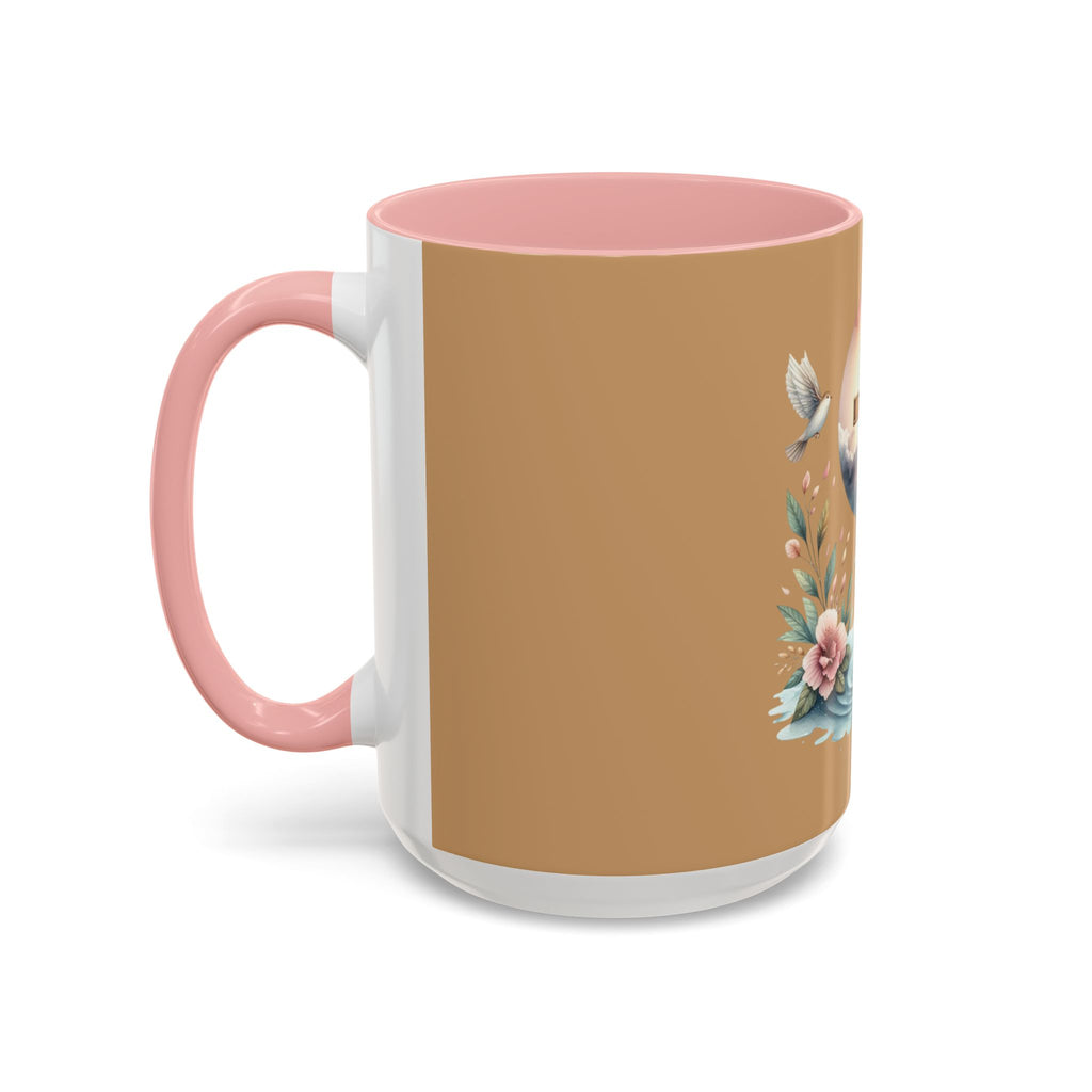 Christian Cross Accent Coffee Mug — Faith, Doves & Floral Baptism Gift (11/15oz)