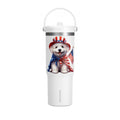 Patriotic Pup Tumbler — 32oz Insulated Travel Cup with American Flag Dog Design