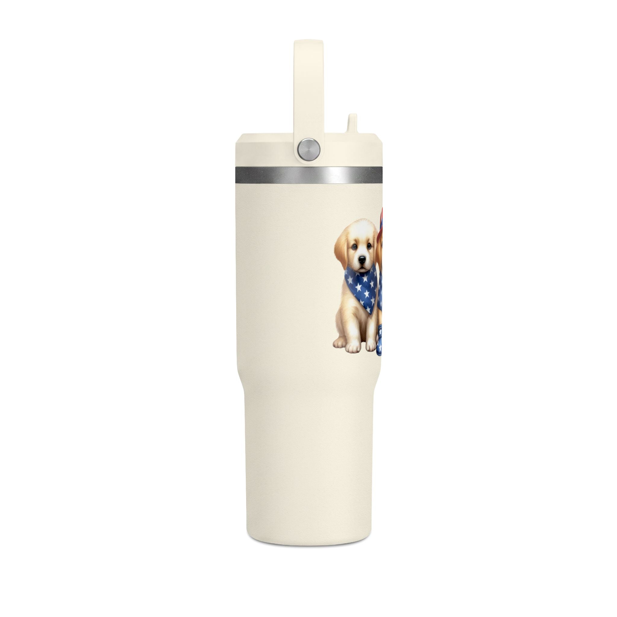 32oz Tumbler - Patriotic Puppies American Flag Travel Cup
