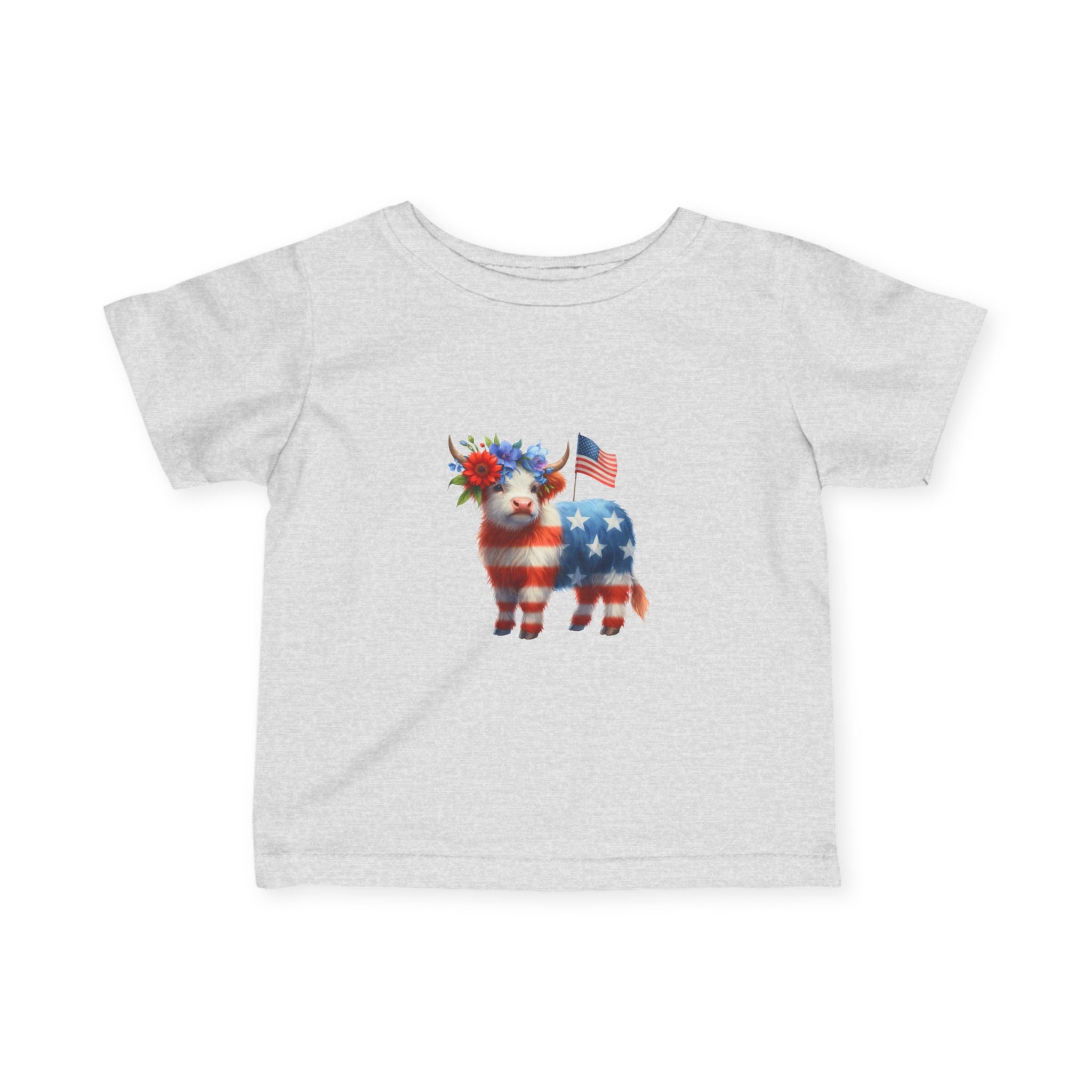 Infant Tee – American Flag Cow Baby Shirt (Patriotic Fourth of July)