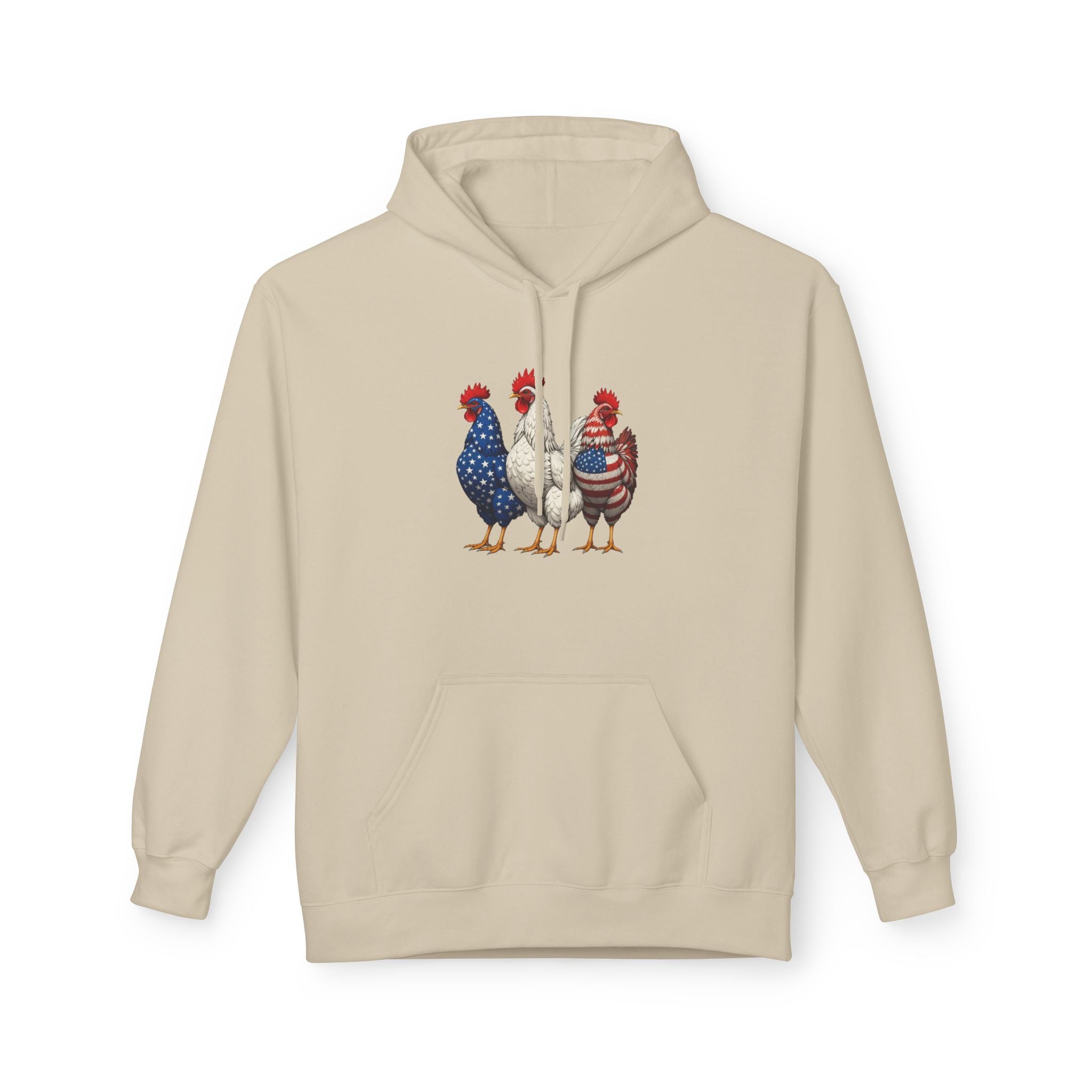 Patriotic Rooster Hoodie — Americana Farmhouse Chickens Pullover