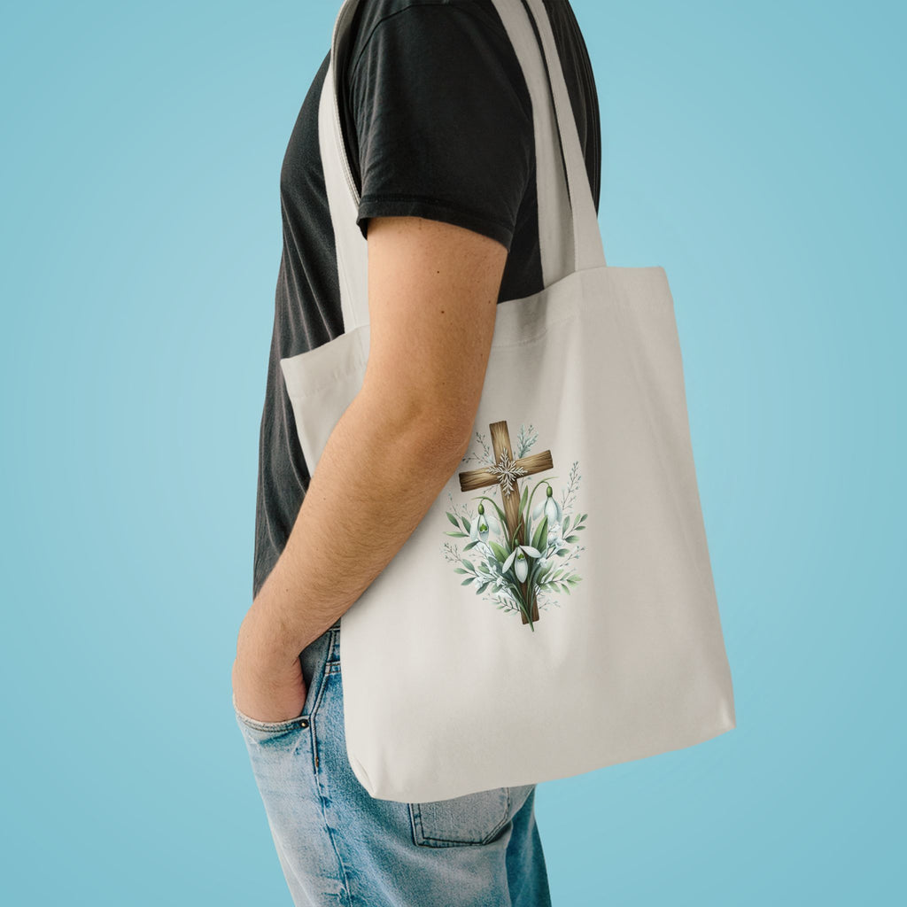 Floral Cross Cotton Tote Bag – Easter Faith Reusable Market Bag