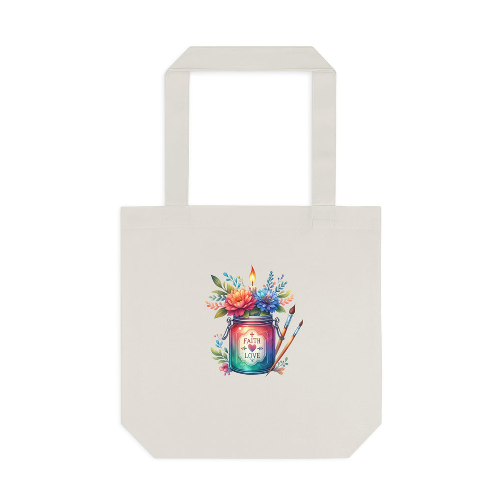 Tote Bag — 'Paint With Love' Floral Art Jar Cotton Tote