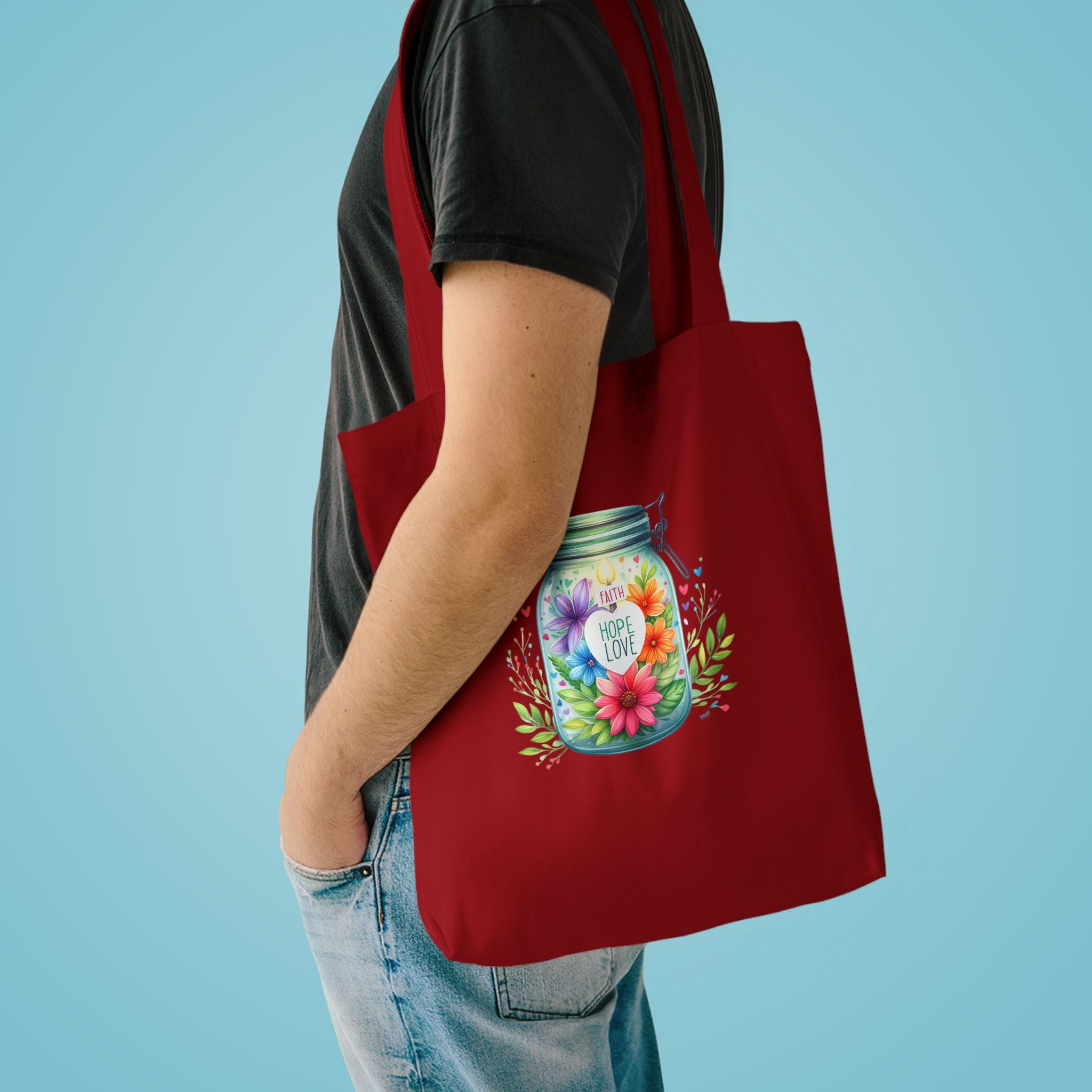 Tote Bag — "Hope Lights the Way" Mason Jar Floral Design