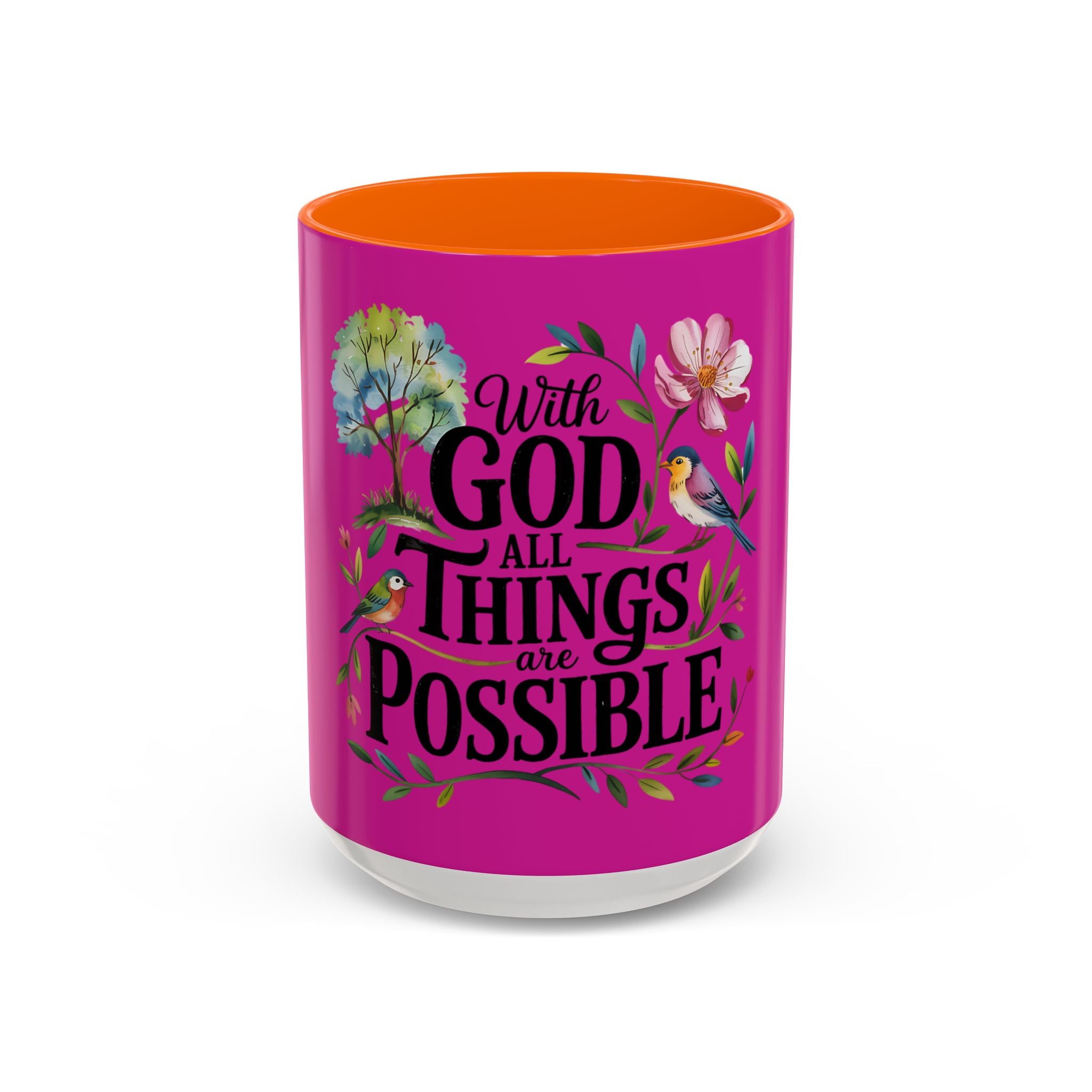 Inspirational Coffee Mug — "With God All Things Are Possible" Floral Accent