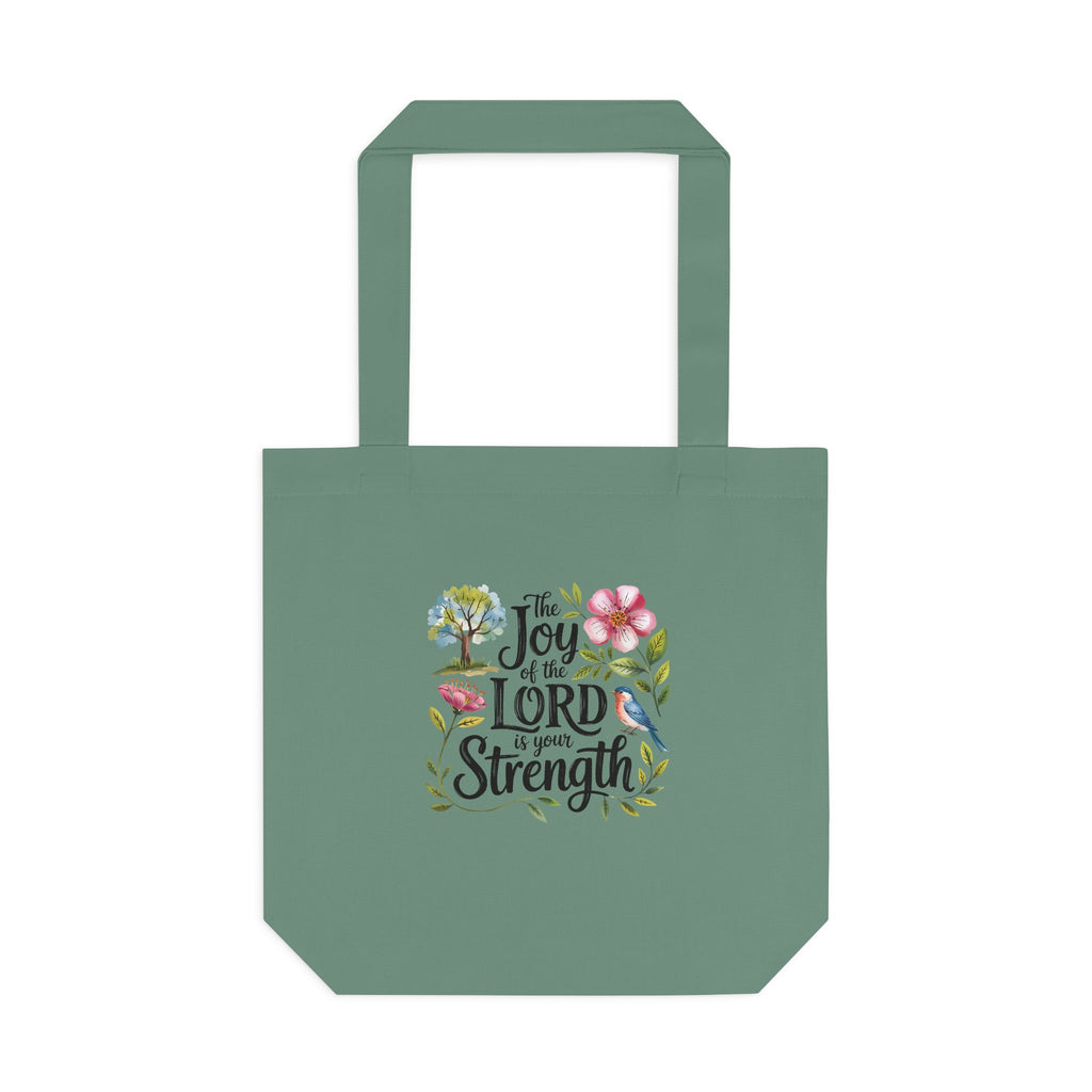 Floral Scripture Tote Bag — "The Joy of the Lord Is Your Strength" Cotton Shopper