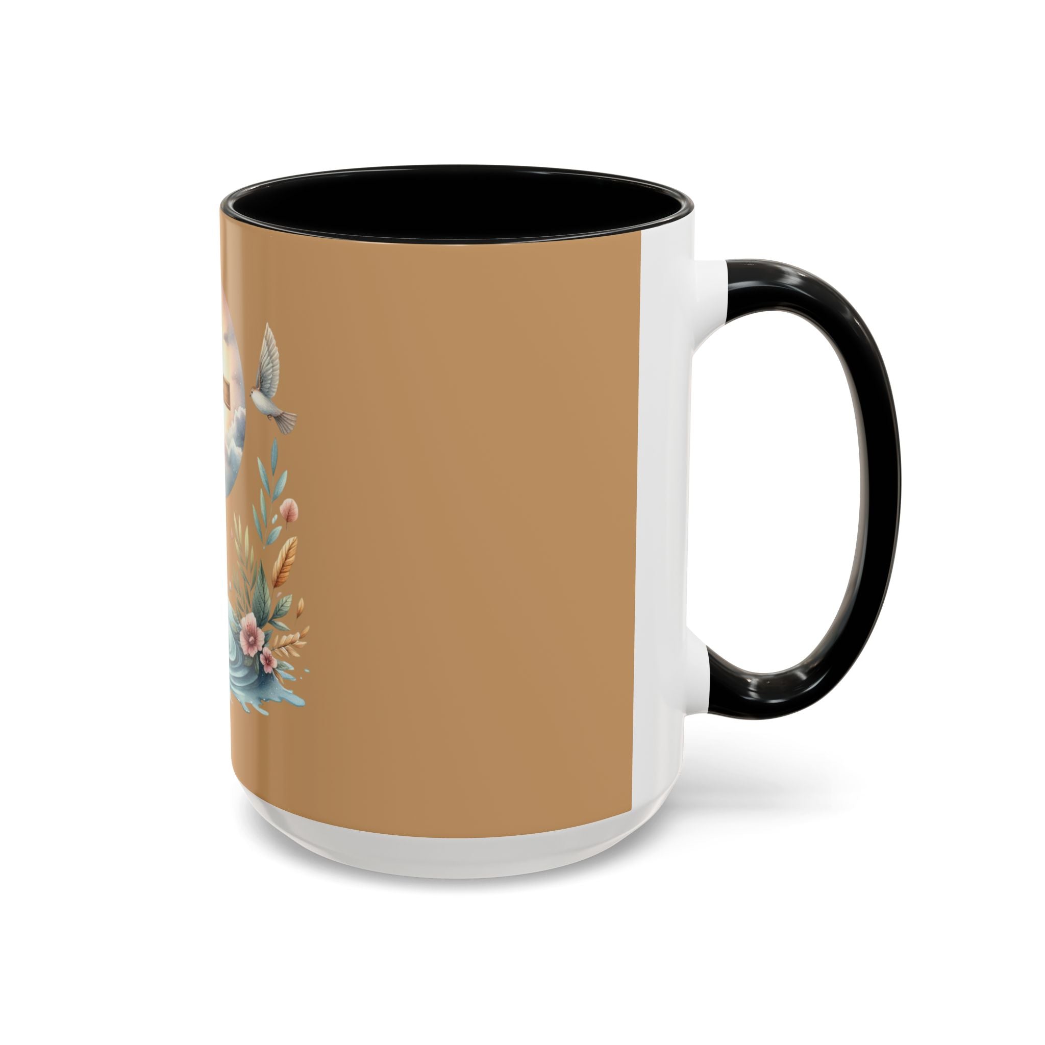 Christian Cross Accent Coffee Mug — Faith, Doves & Floral Baptism Gift (11/15oz)