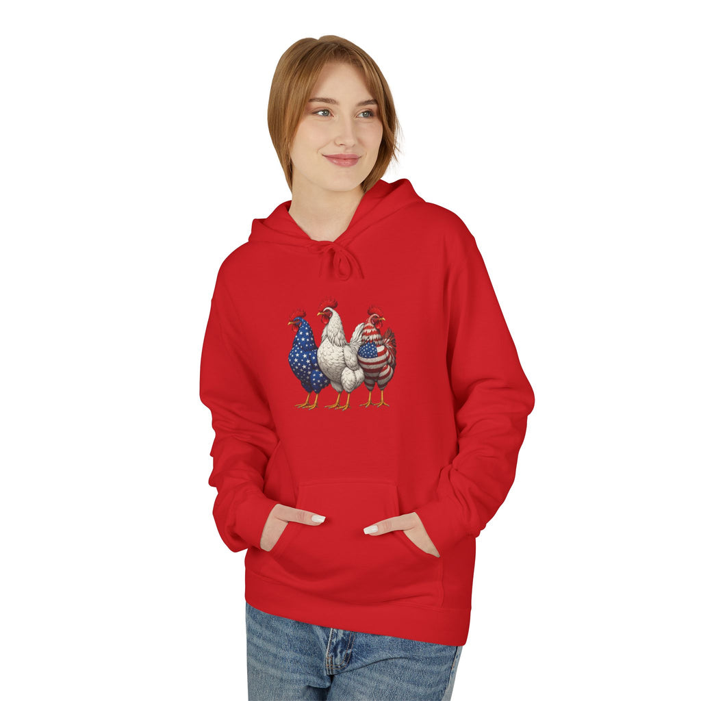 Patriotic Rooster Hoodie — Americana Farmhouse Chickens Pullover