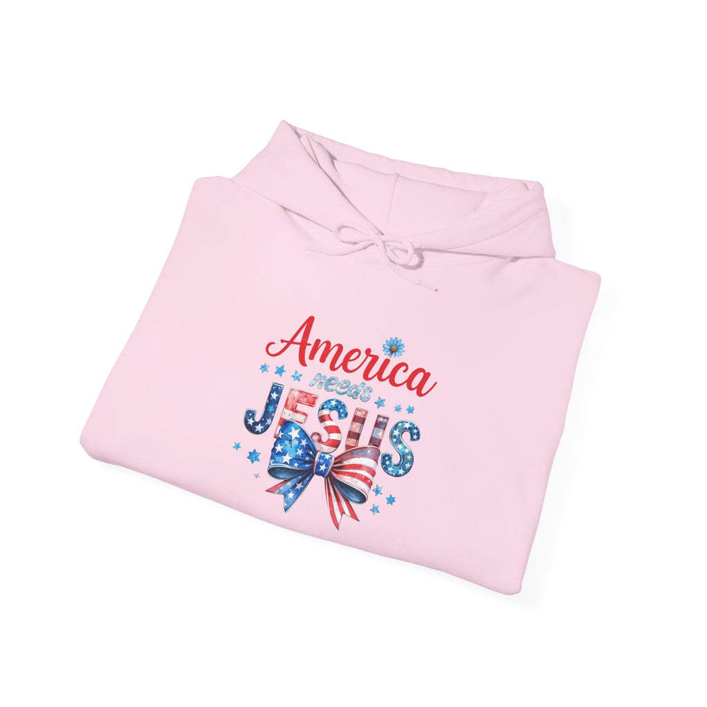 America Loves Jesus Patriotic Hoodie – Flag Bow Christian Sweatshirt