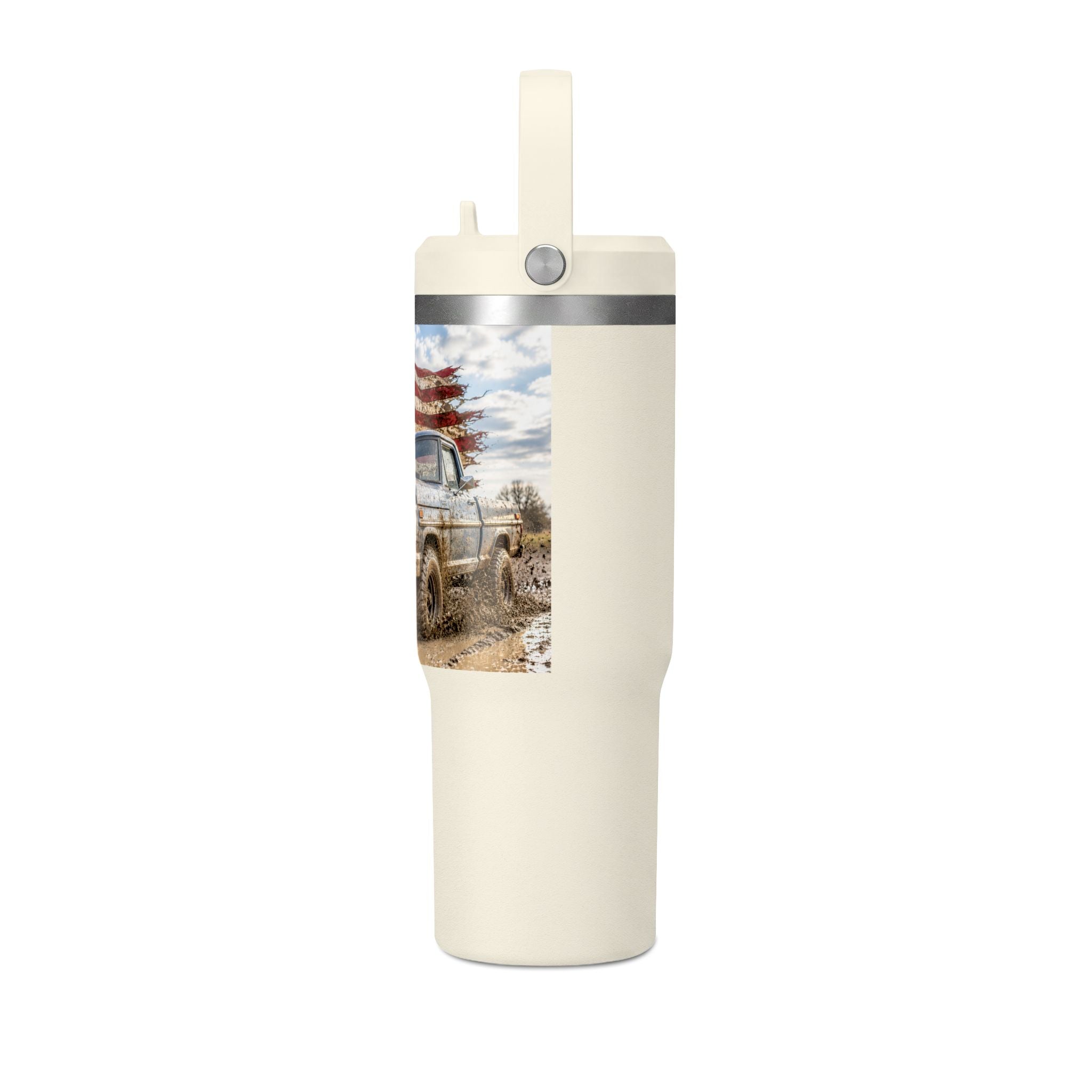32oz Tumbler – Vintage Truck with American Flag Travel Mug