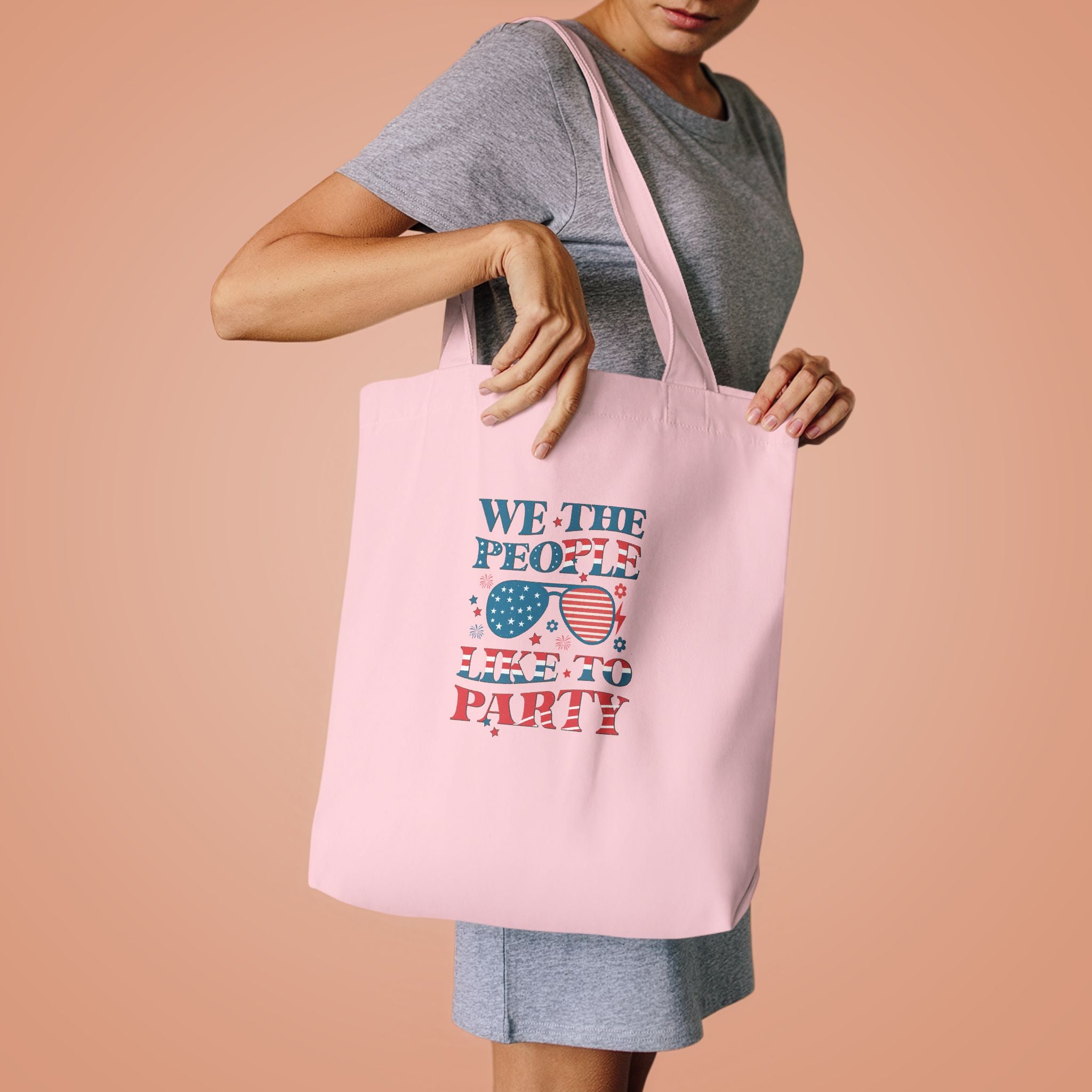 Patriotic "We The People" Cotton Tote Bag – Fourth of July USA Flag Market Bag