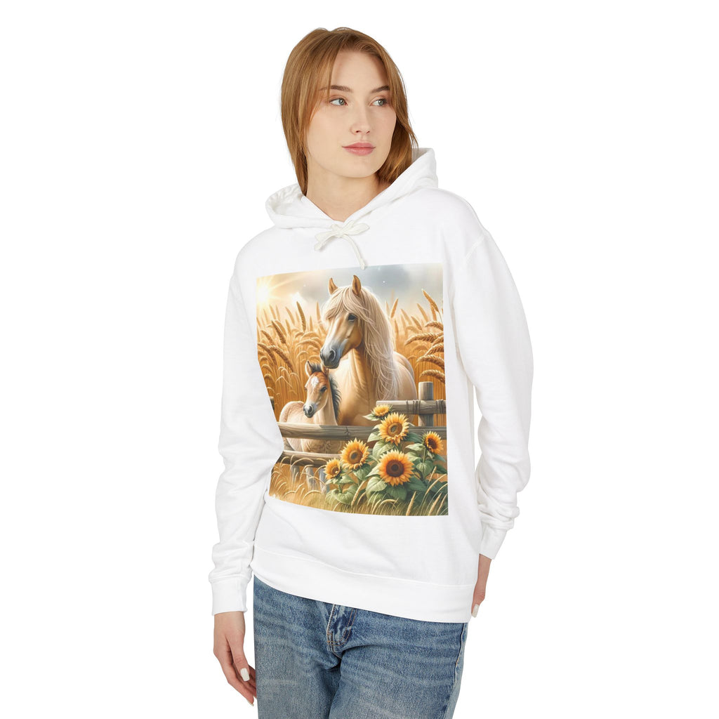 Horse & Foal Sunflower Hoodie — Pastel Farm Animal Sweatshirt