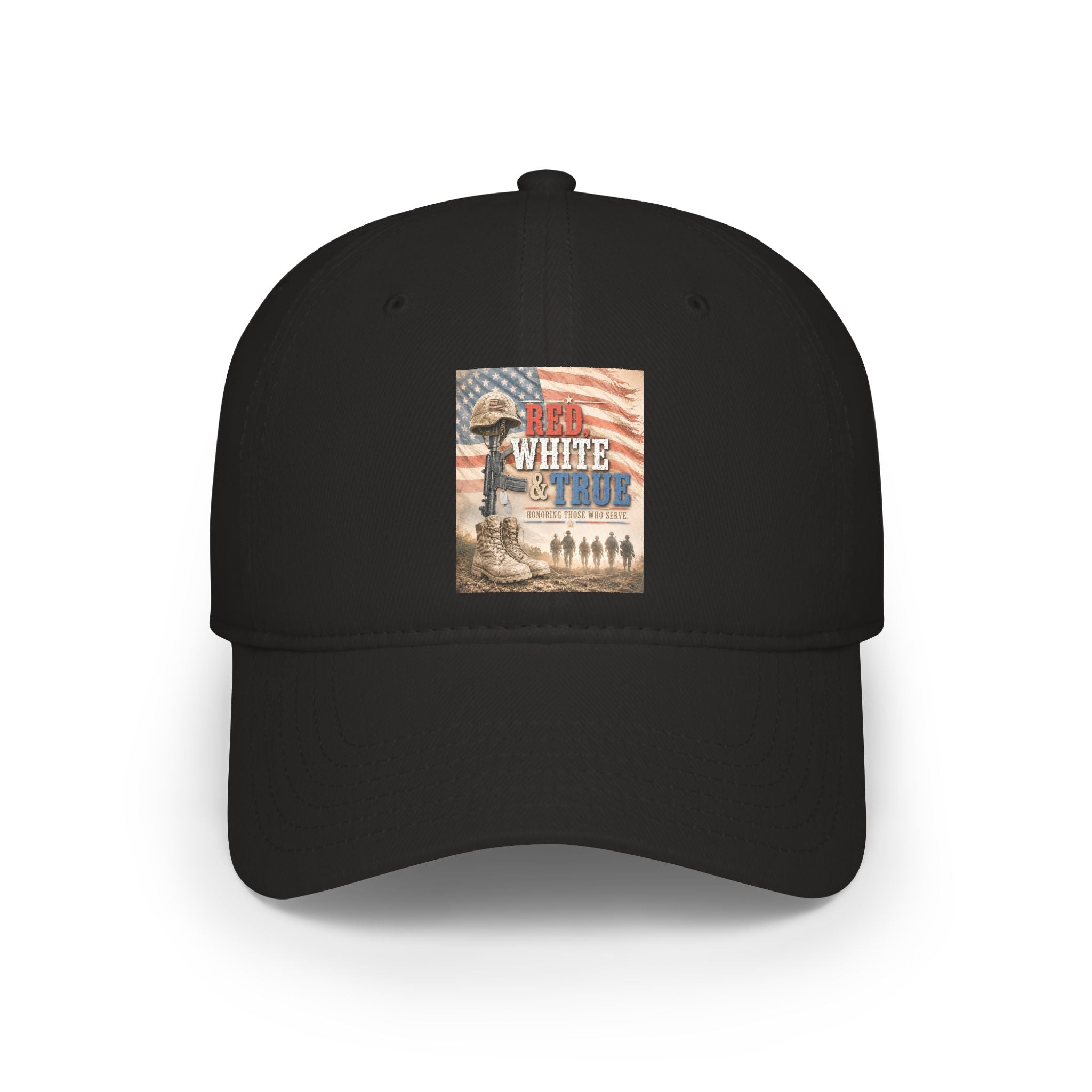 Low Profile Baseball Cap — Red, Patriotic "Land of the Free" Military Tribute Cap