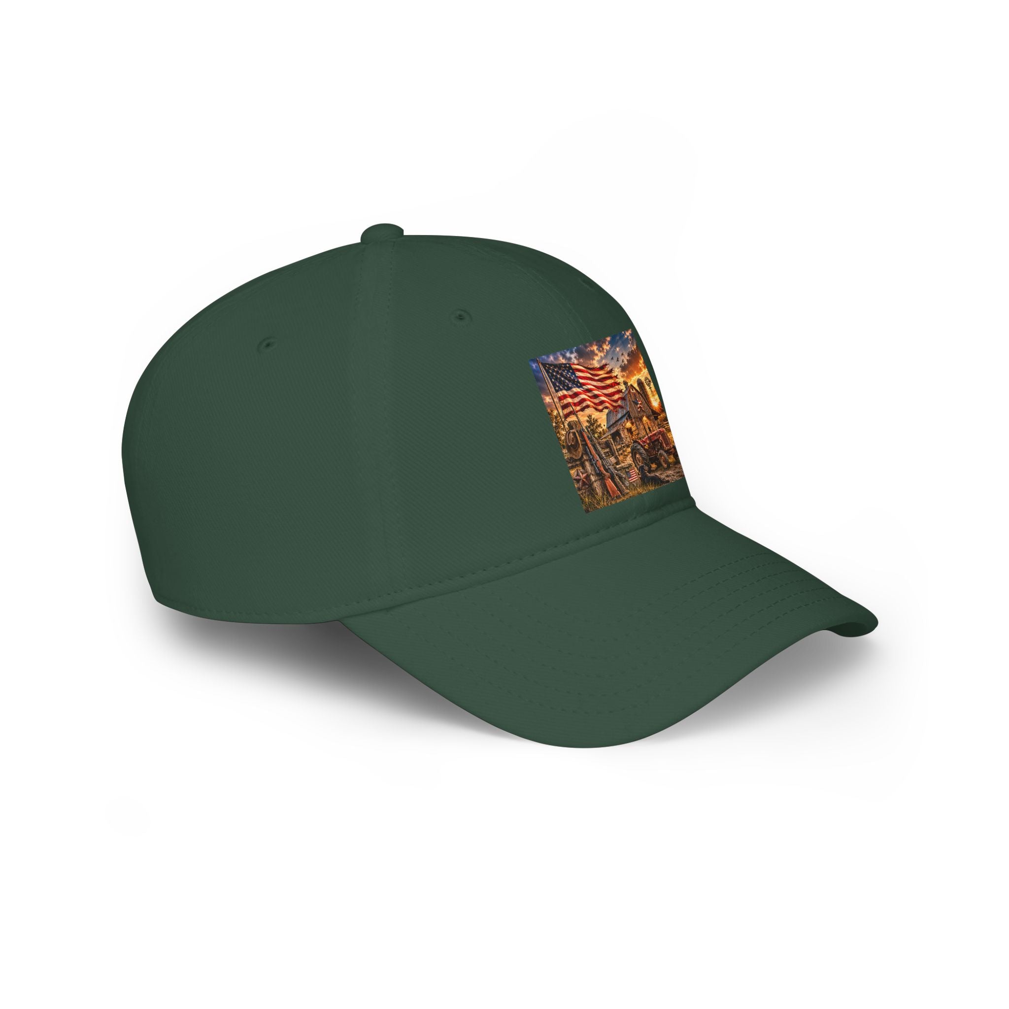 Patriotic Firefighter Scene Baseball Cap — American Flag Firefighter Tribute Hat