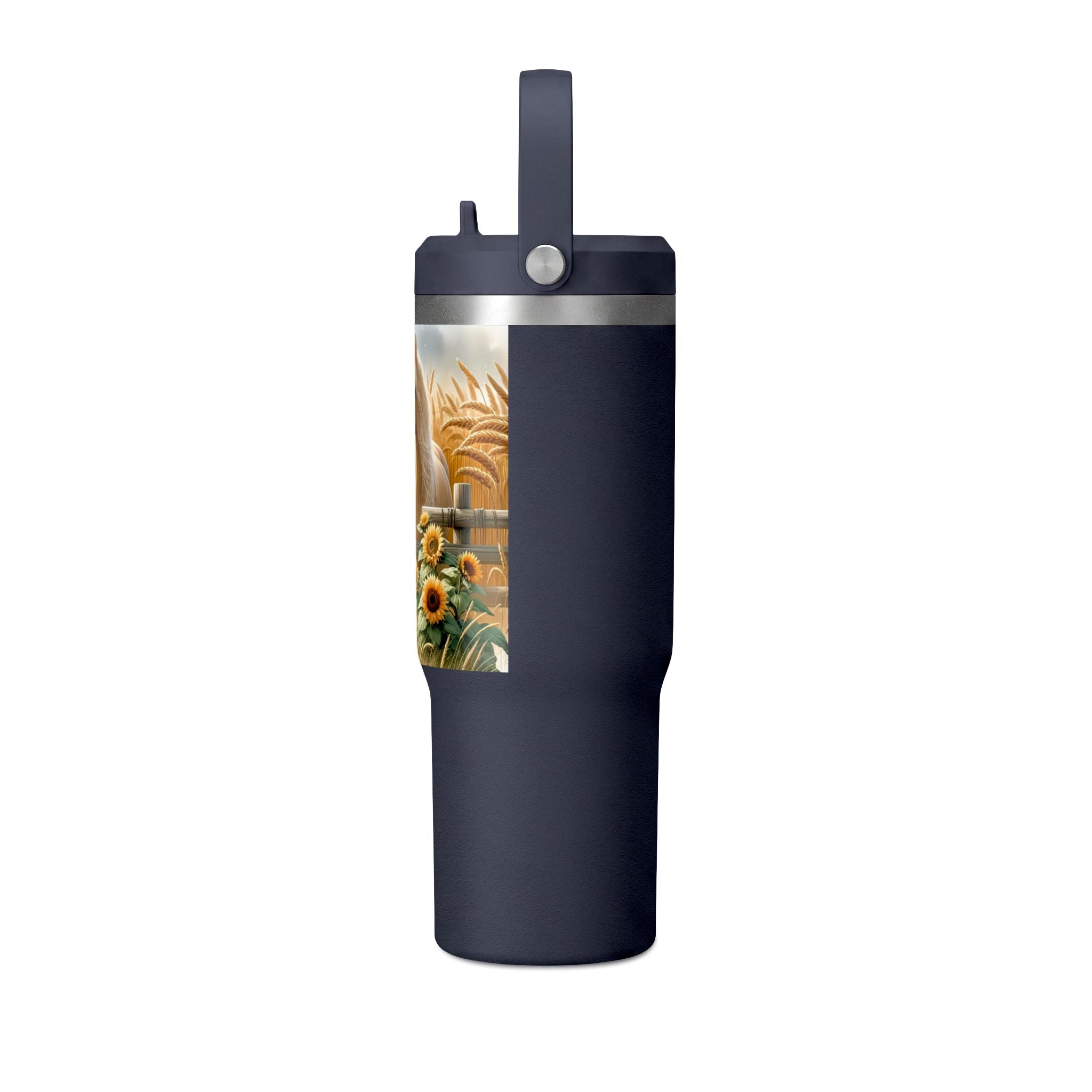 32oz Horse Tumbler — Sunflower Farm Scene Stainless Travel Cup