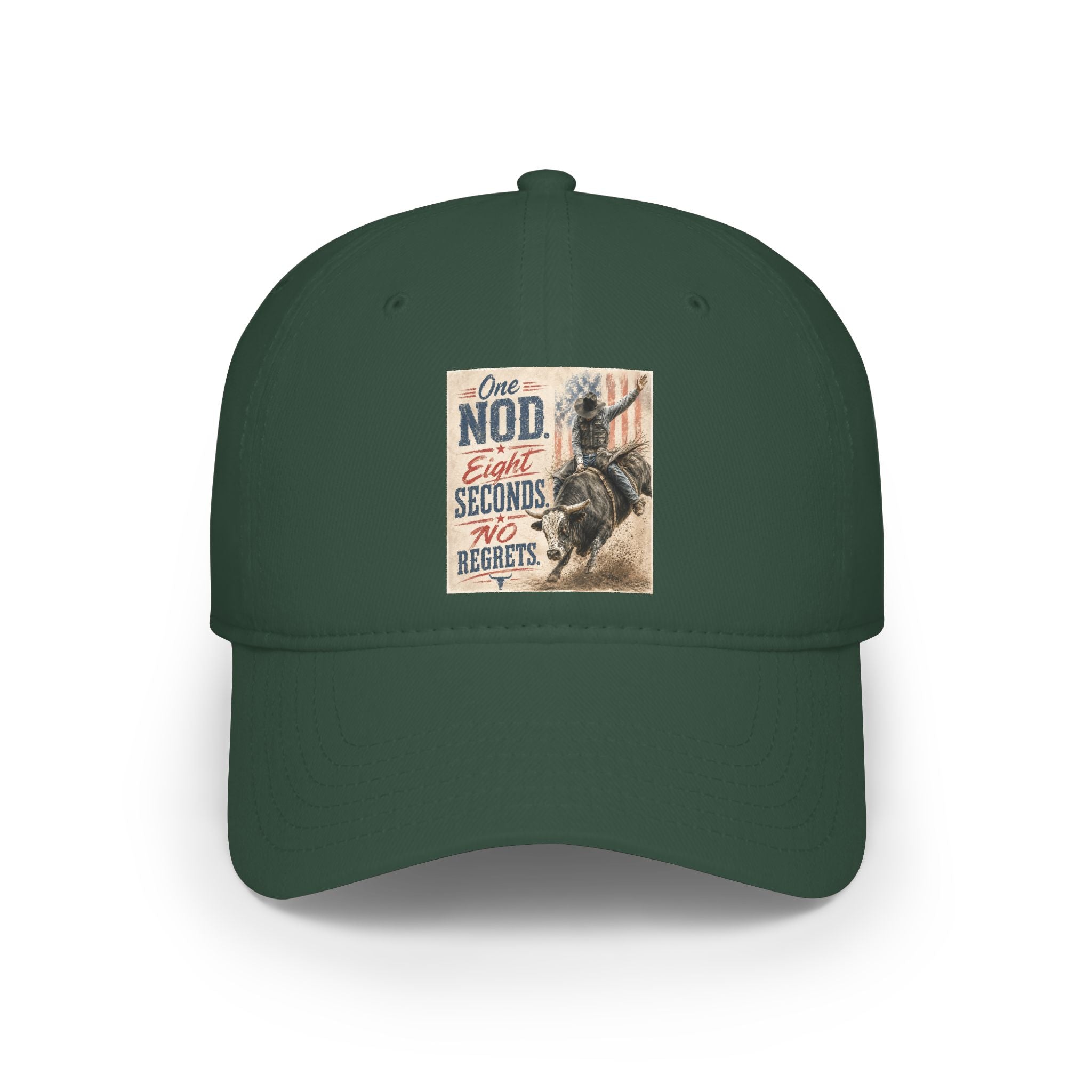 Low Profile Baseball Cap - 'One Nod Eight Seconds No Regrets' Bull Rider Rodeo Hat