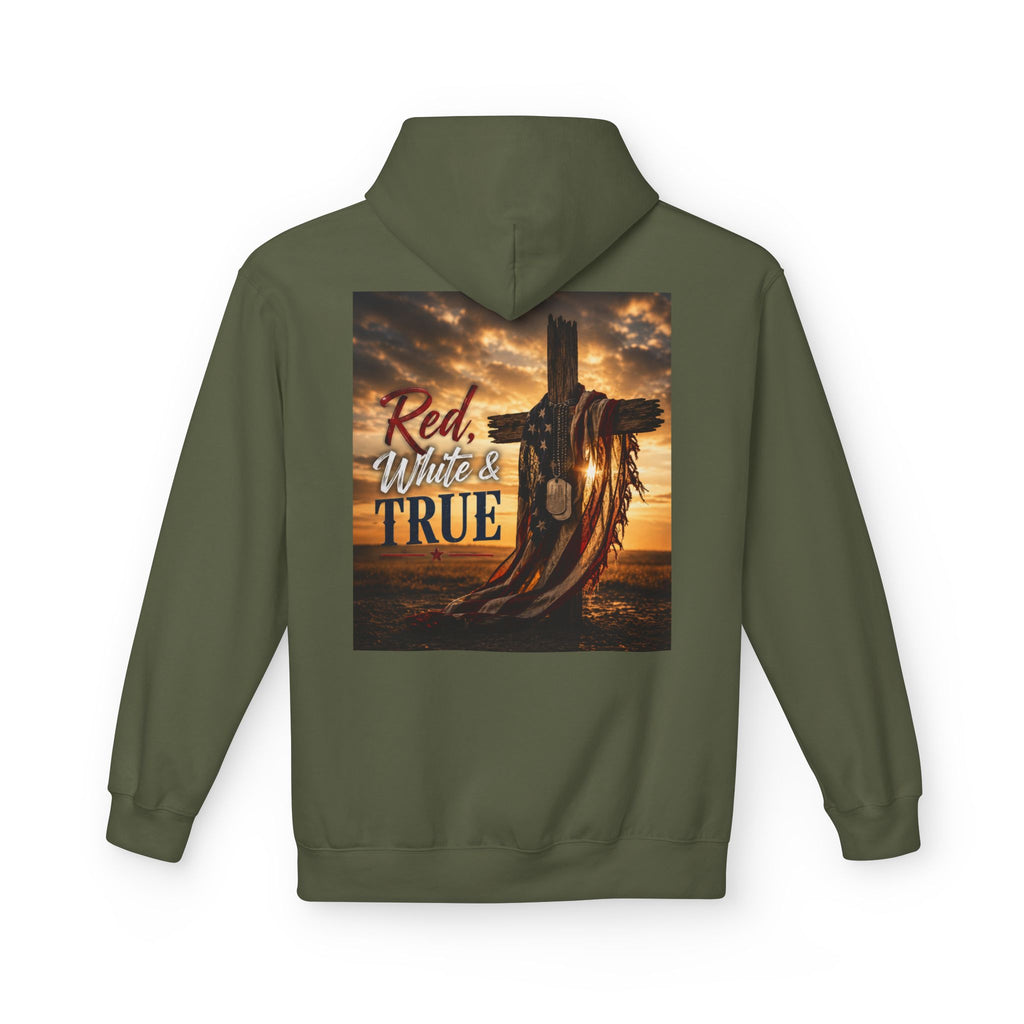 Red White & True Hoodie — Patriotic Cross Sunset Pullover