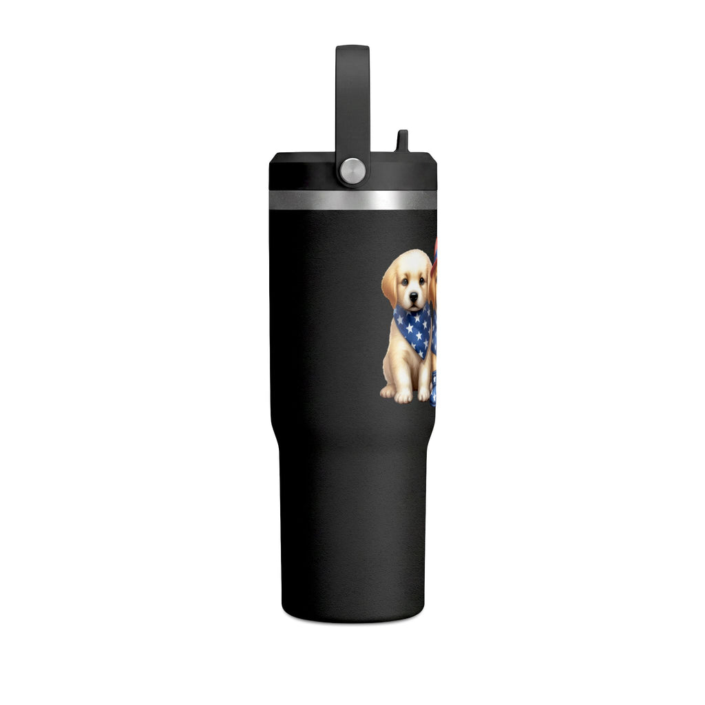 32oz Tumbler - Patriotic Puppies American Flag Travel Cup