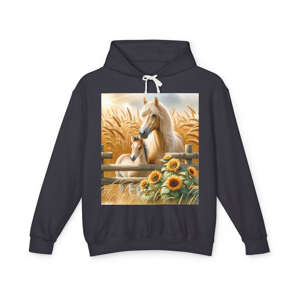 Horse & Foal Sunflower Hoodie — Pastel Farm Animal Sweatshirt