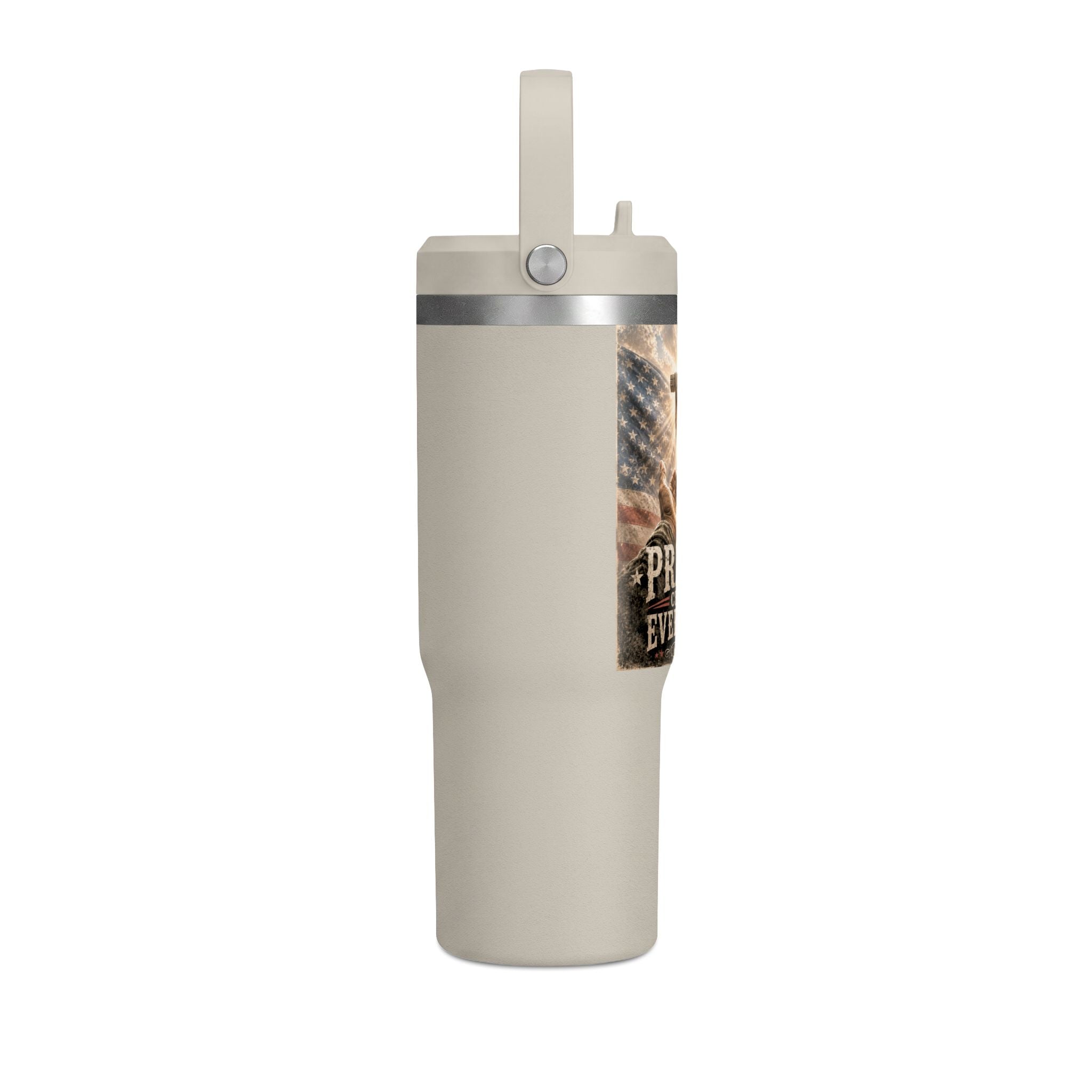 Prayer Changes Everything 32oz Tumbler - Christian Cross & American Flag Travel Cup