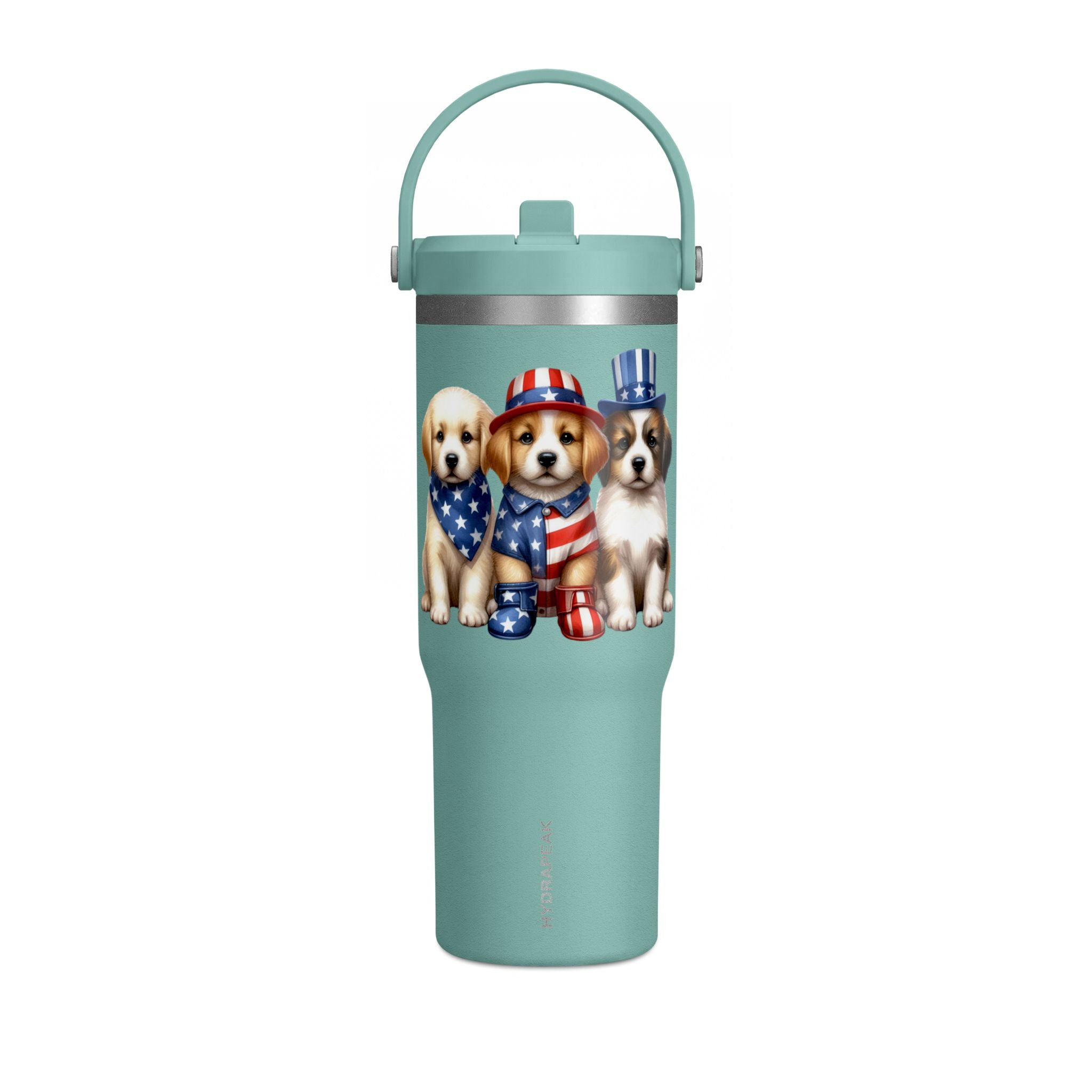 32oz Tumbler - Patriotic Puppies American Flag Travel Cup