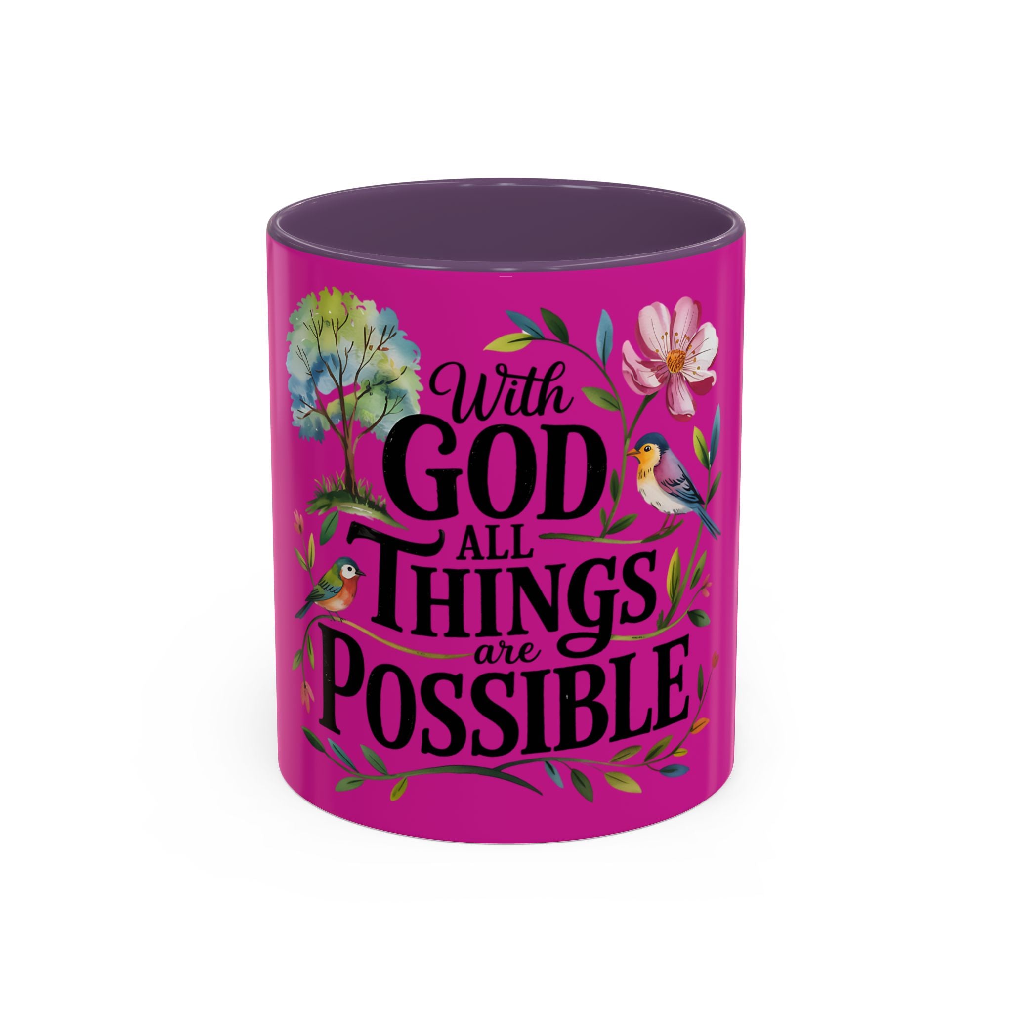 Inspirational Coffee Mug — "With God All Things Are Possible" Floral Accent