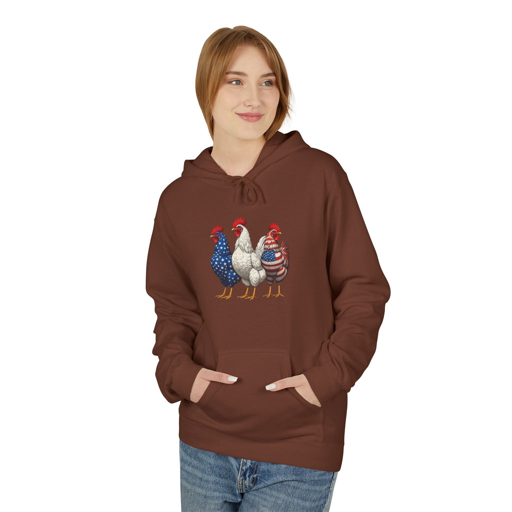 Patriotic Rooster Hoodie — Americana Farmhouse Chickens Pullover