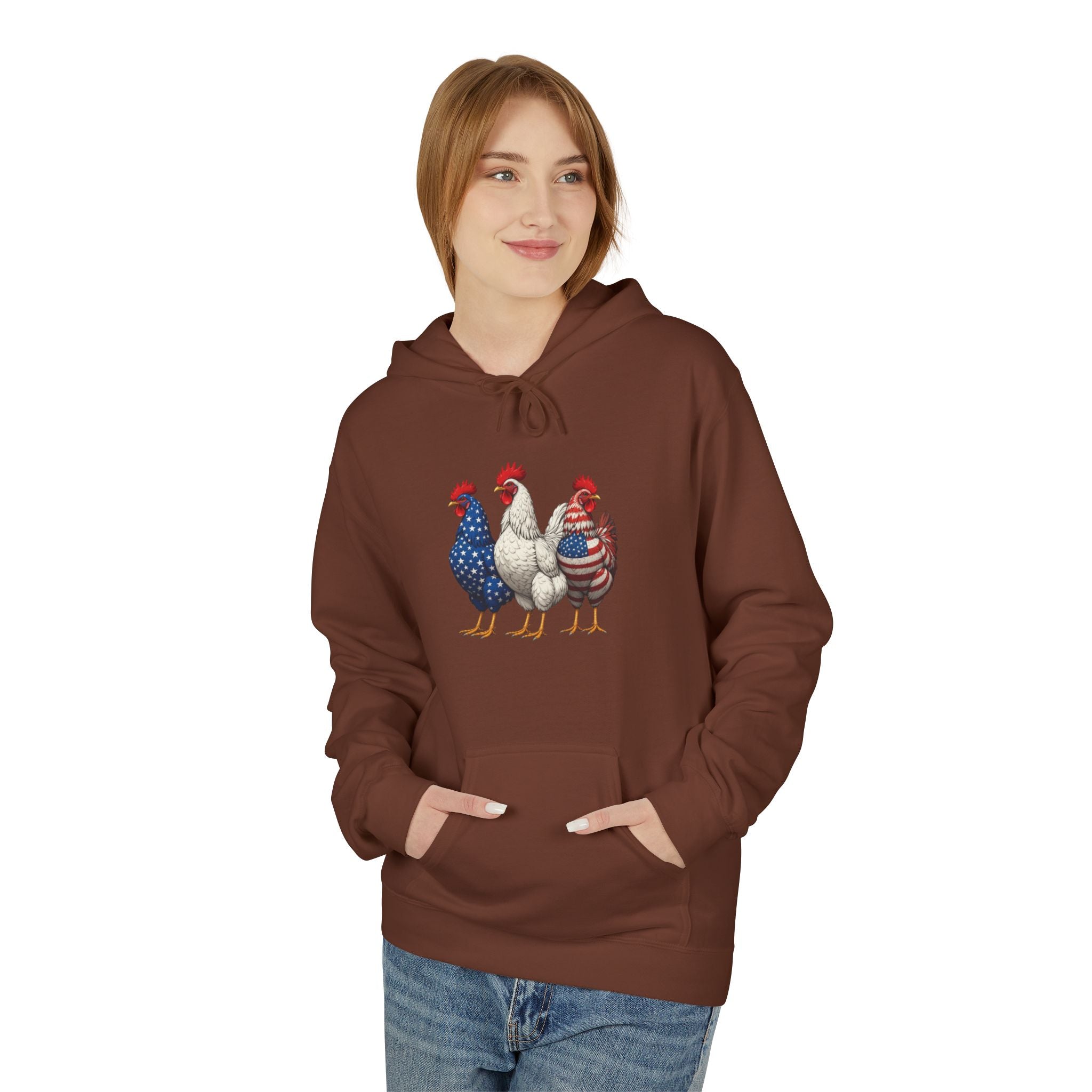 Patriotic Rooster Hoodie — Americana Farmhouse Chickens Pullover