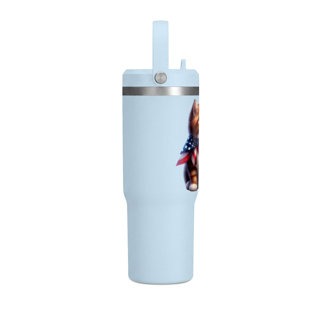 32oz Tumbler — Patriotic Kitten with American Flag Bandana