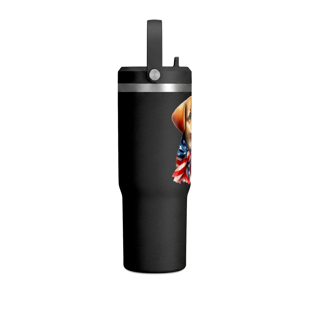 Patriotic Puppy 32oz Tumbler — American Flag Dog Travel Mug