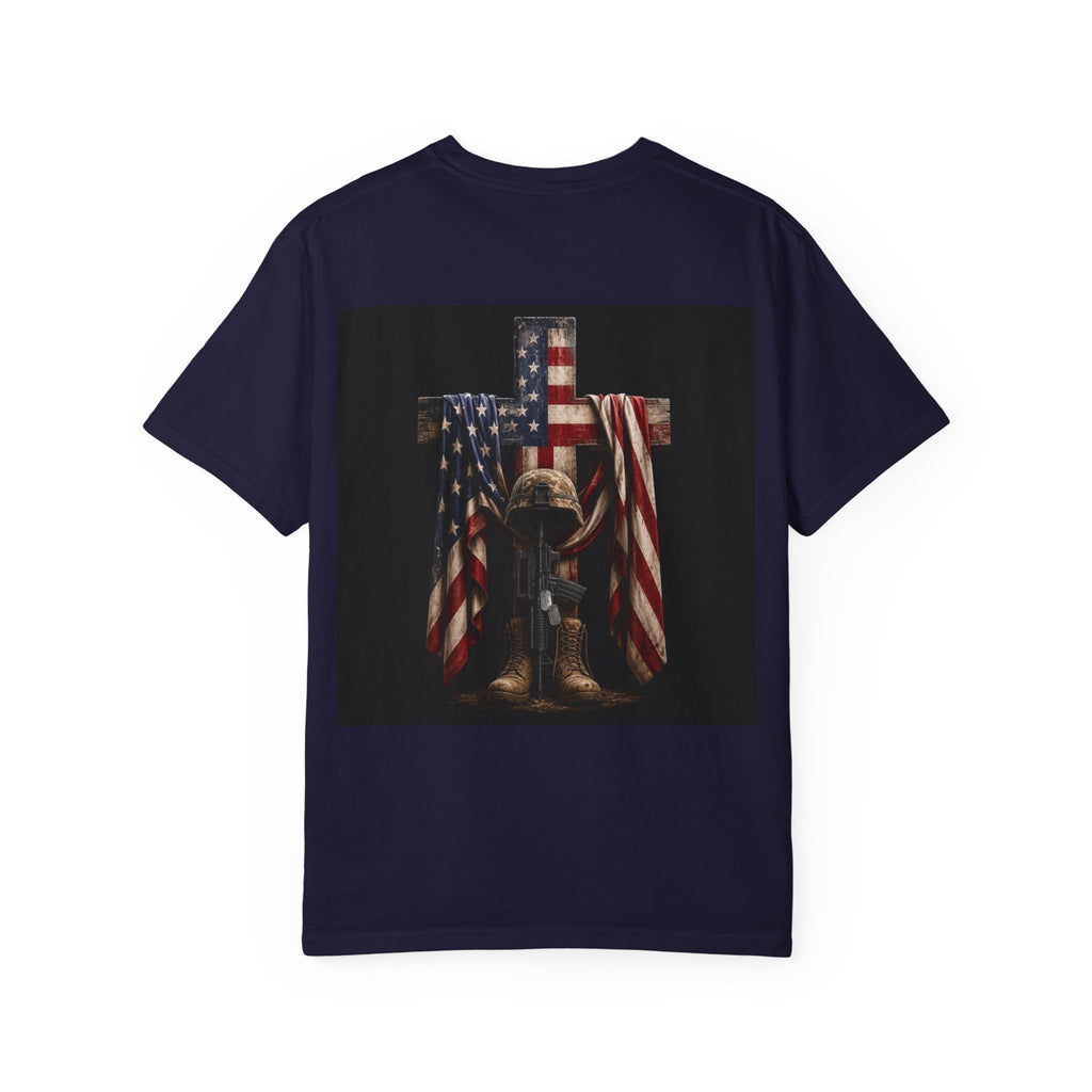 American Flag Cross T-Shirt — Patriotic 'Red White' Memorial Graphic