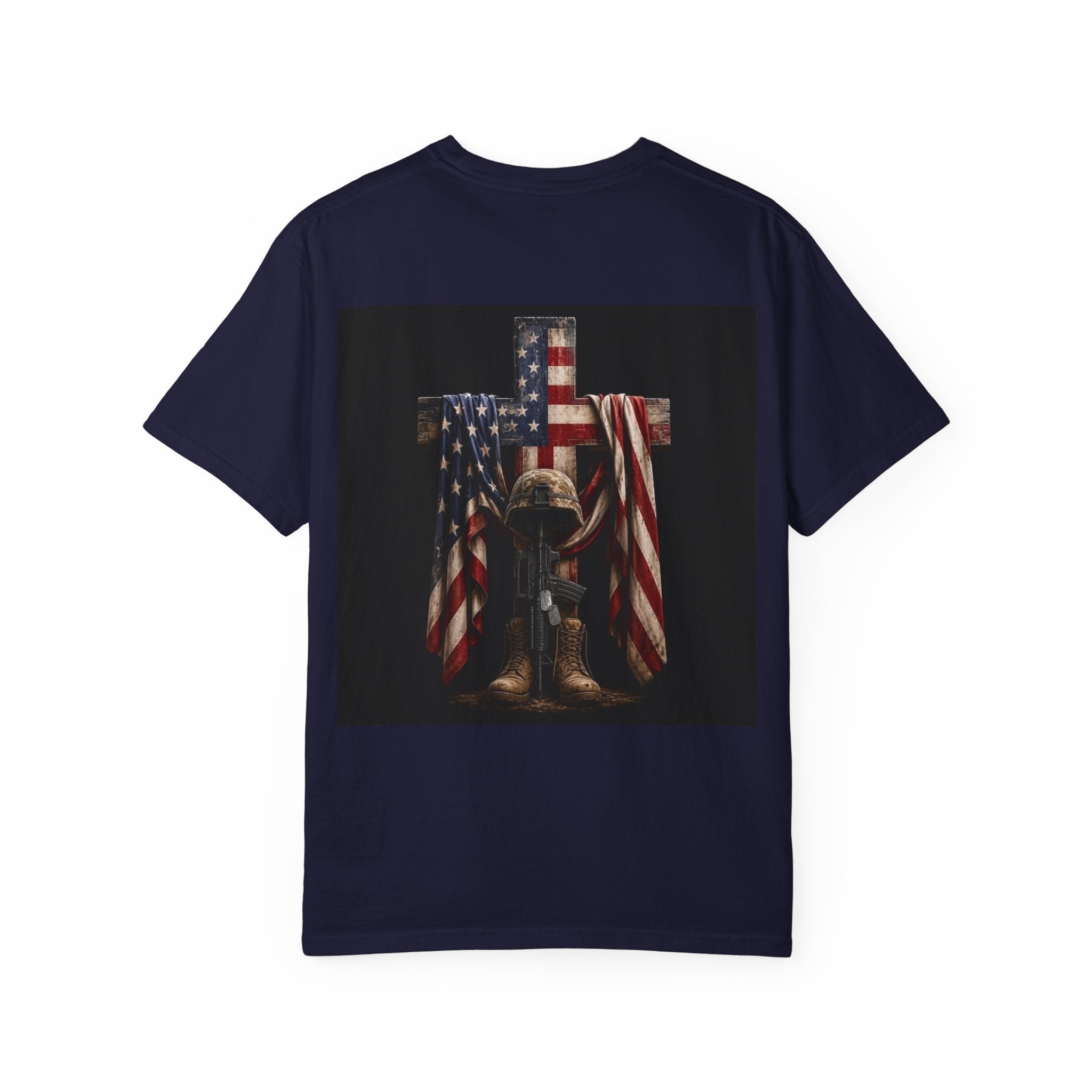 American Flag Cross T-Shirt — Patriotic 'Red White' Memorial Graphic