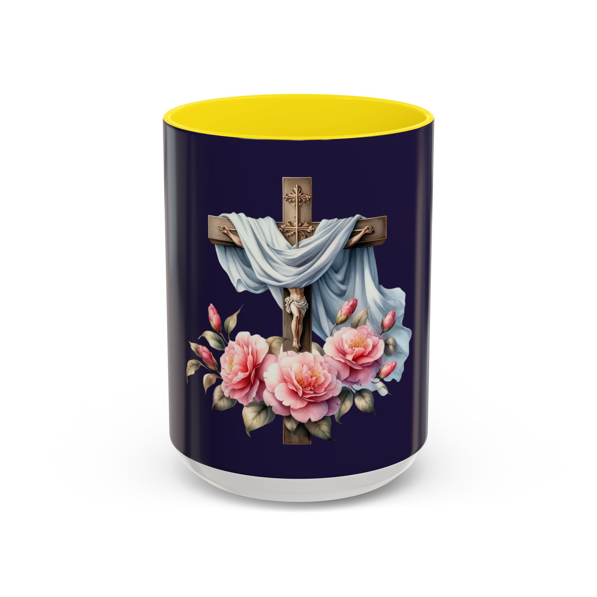 Easter Cross Coffee Mug — Floral Crucifix Accent Mug (11/15 oz)