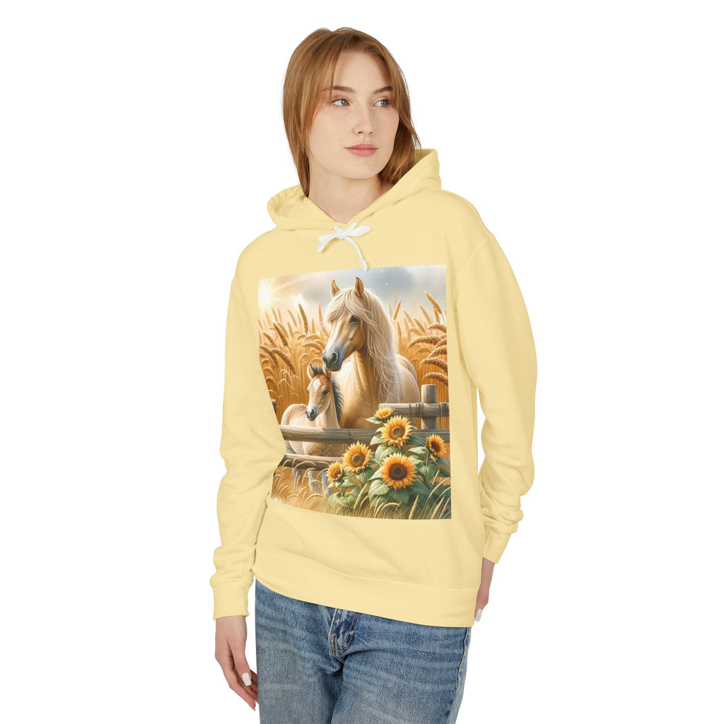 Horse & Foal Sunflower Hoodie — Pastel Farm Animal Sweatshirt