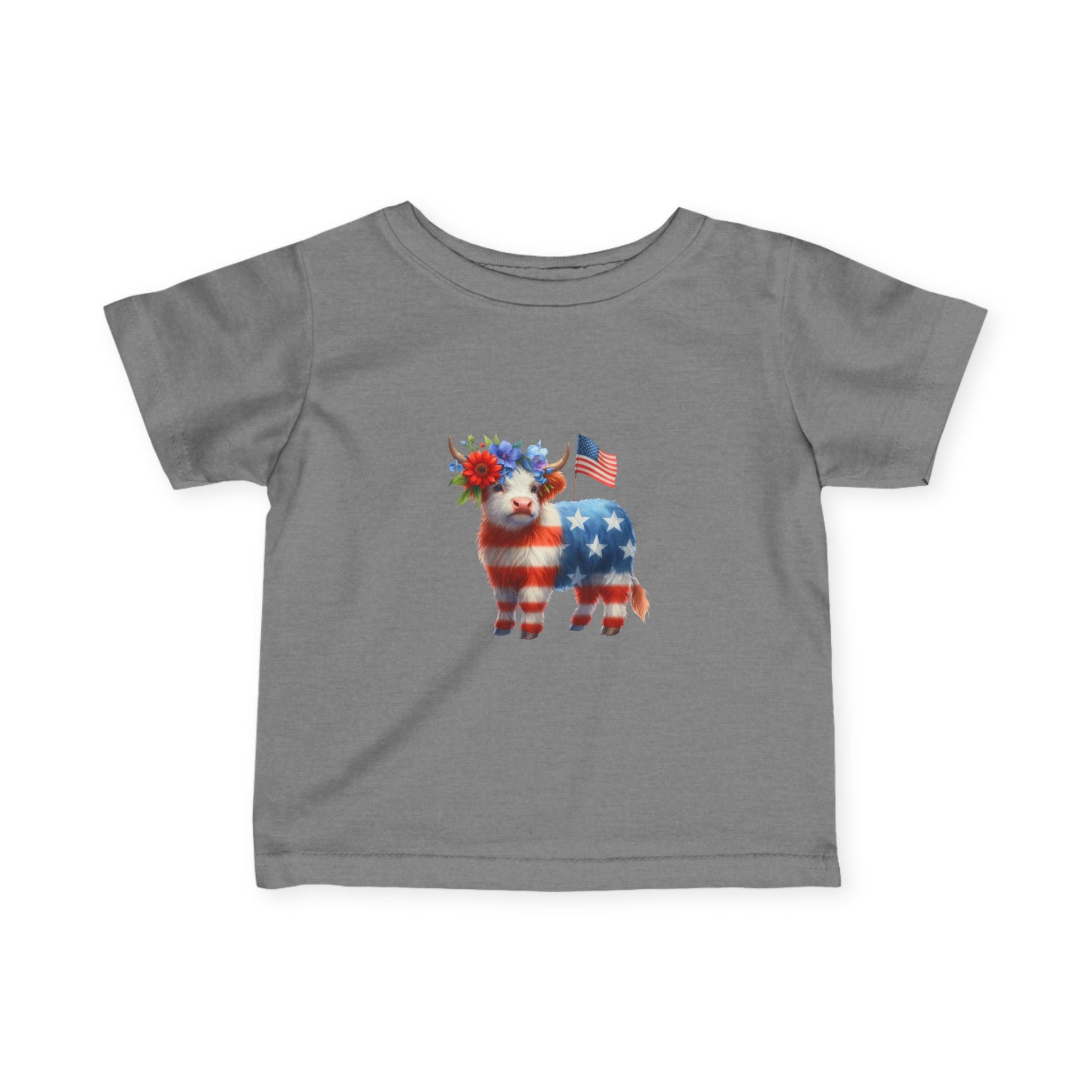 Infant Tee – American Flag Cow Baby Shirt (Patriotic Fourth of July)