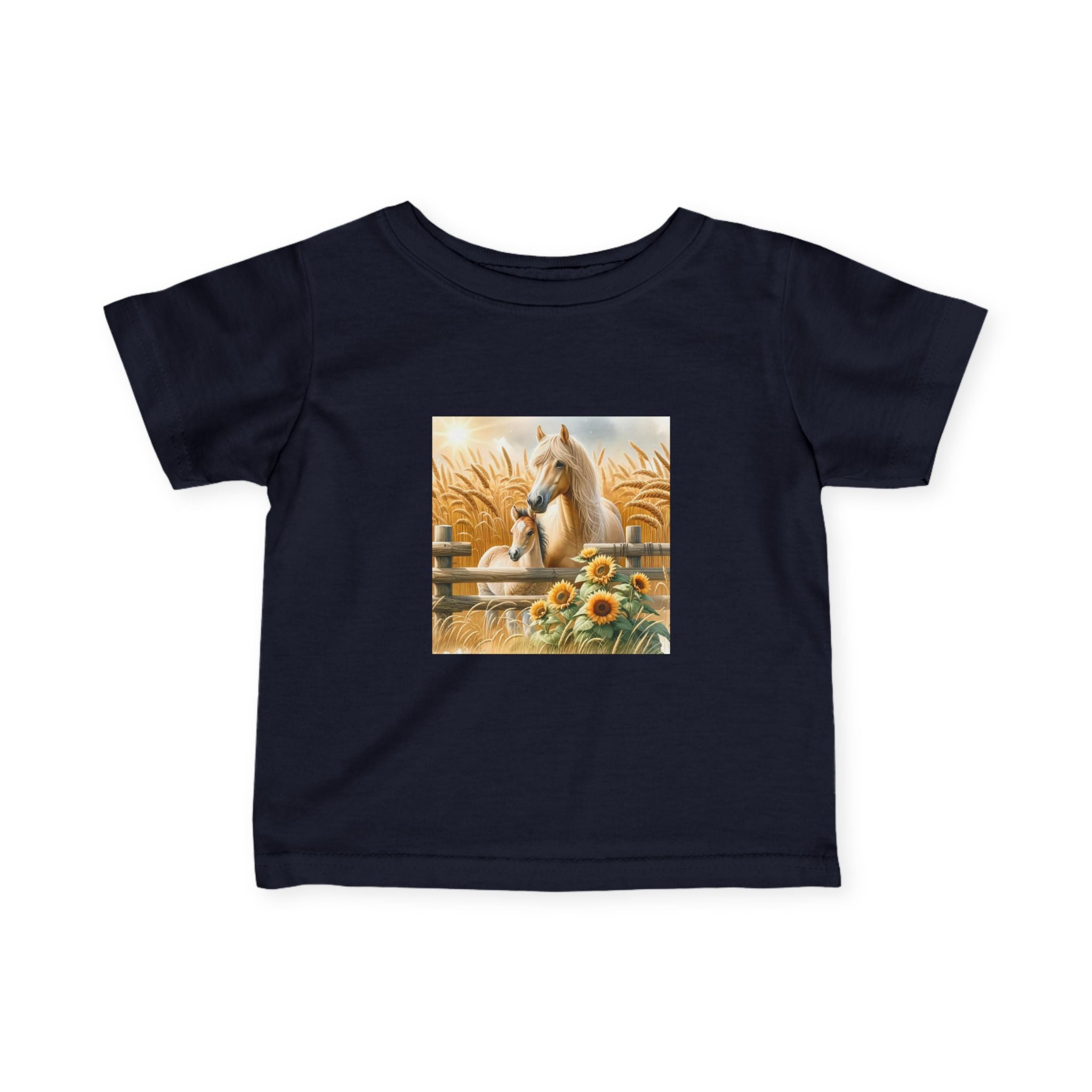 Infant Tee — Rustic Horse & Sunflower Farmyard Design