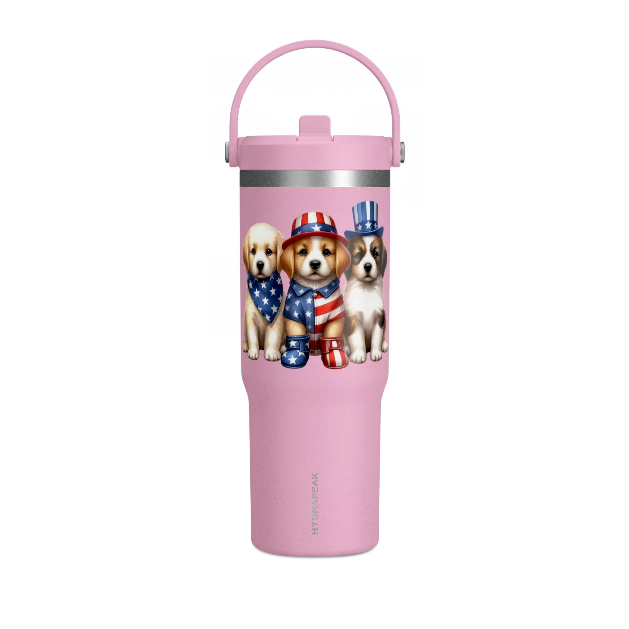 32oz Tumbler - Patriotic Puppies American Flag Travel Cup