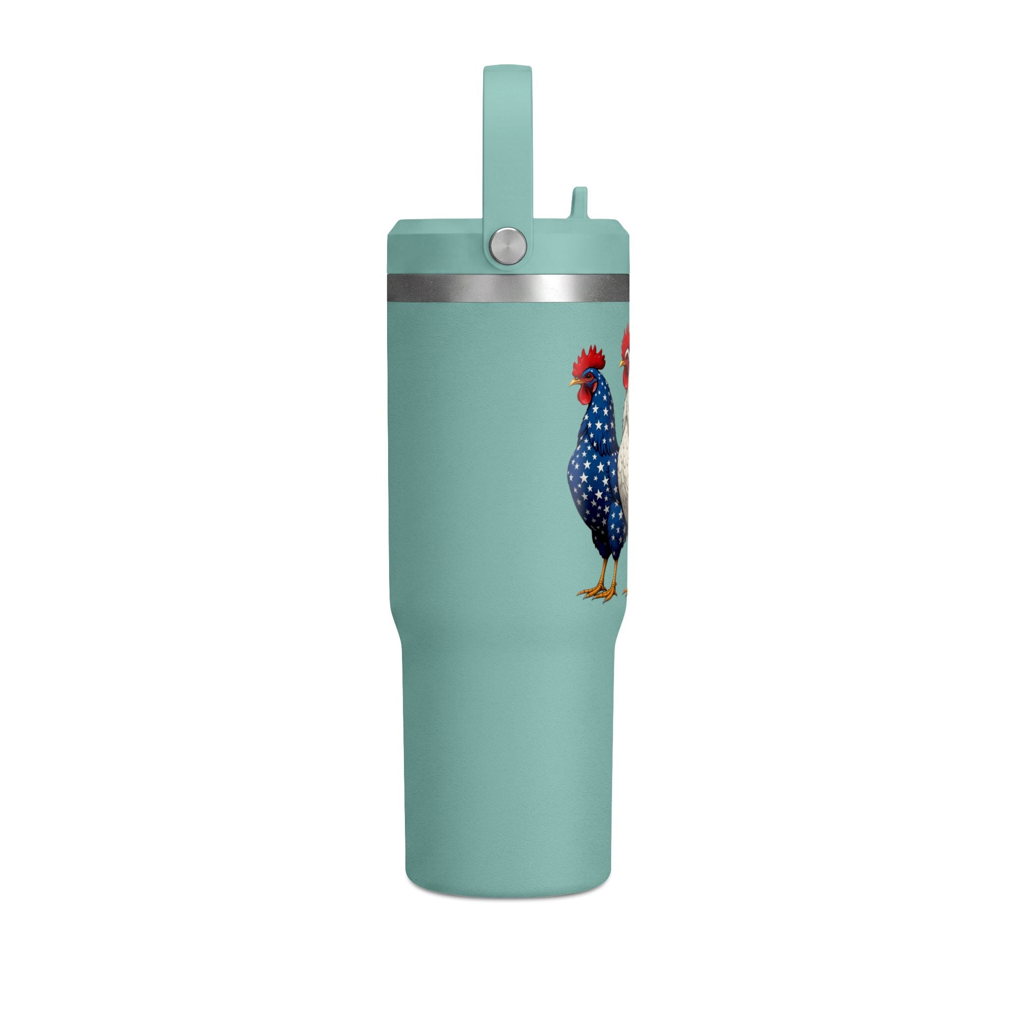 Patriotic Rooster 32oz Tumbler – American Flag Farmhouse Travel Cup