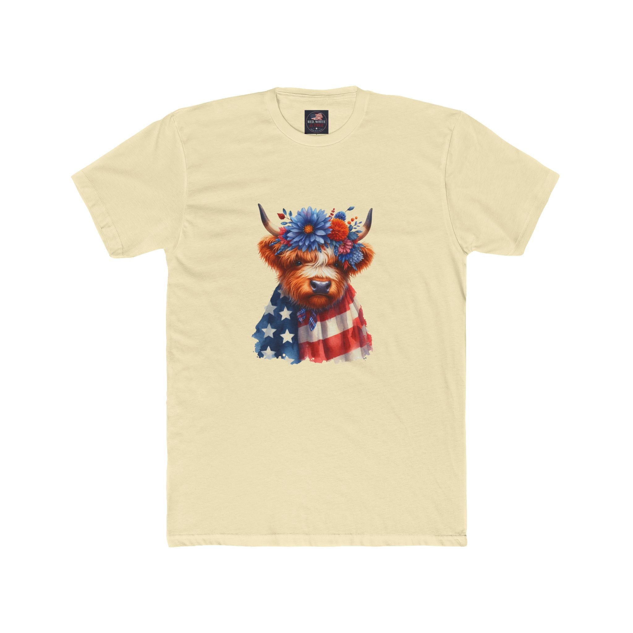 Patriotic Highland Cow T‑Shirt – American Flag & Floral Cow Graphic